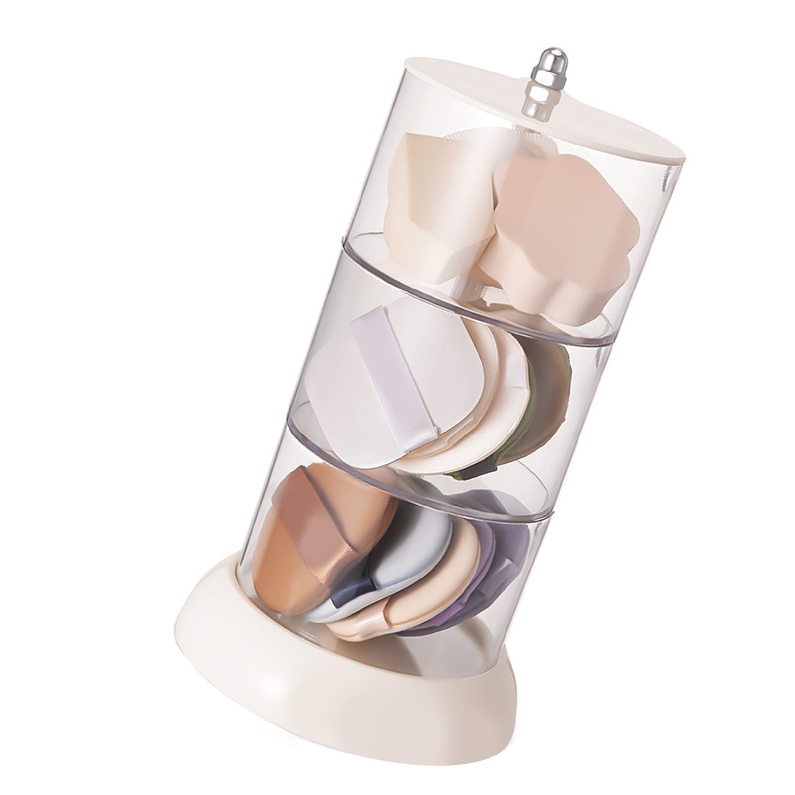 Multi Layer Powder Puff Organizer Breathable Dustproof Earring White Rotatable Container for Home 3 Tiers - Image 3