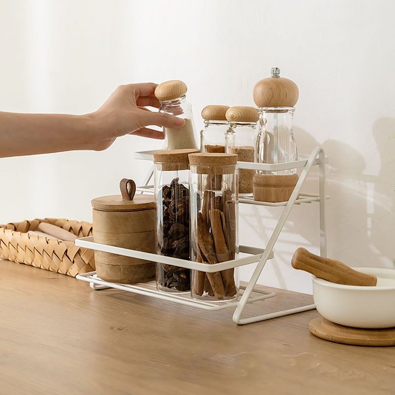 Spice Rack Organizer Seasoning Bottle Jar Shelf Multifunctional Home Kitchen Organizing Storage Rack Double Layer - Image 7