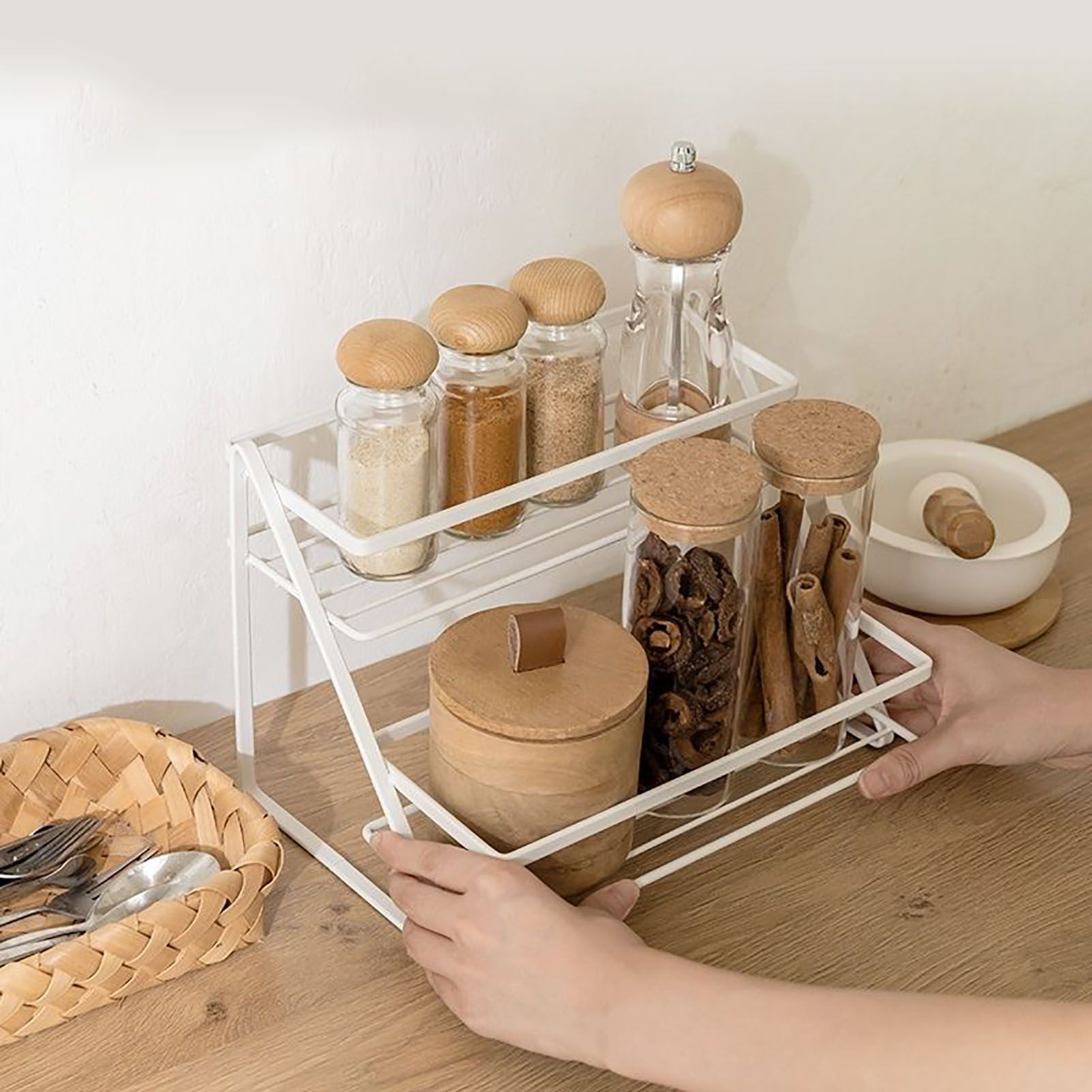 Spice Rack Organizer Seasoning Bottle Jar Shelf Multifunctional Home Kitchen Organizing Storage Rack Double Layer - Image 8