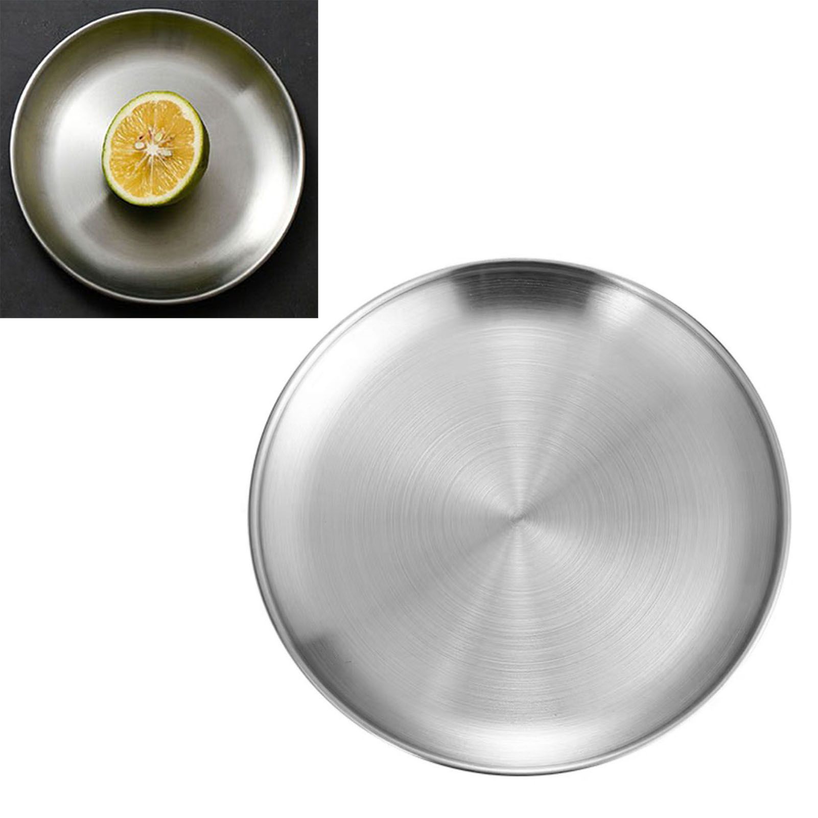 Stainless Steel Round Pizza Pan Tray Diameter 11.8in Round Brushed Metal Dinner Plates for Cake Dessert Fruit Western Cuisine - Image 2