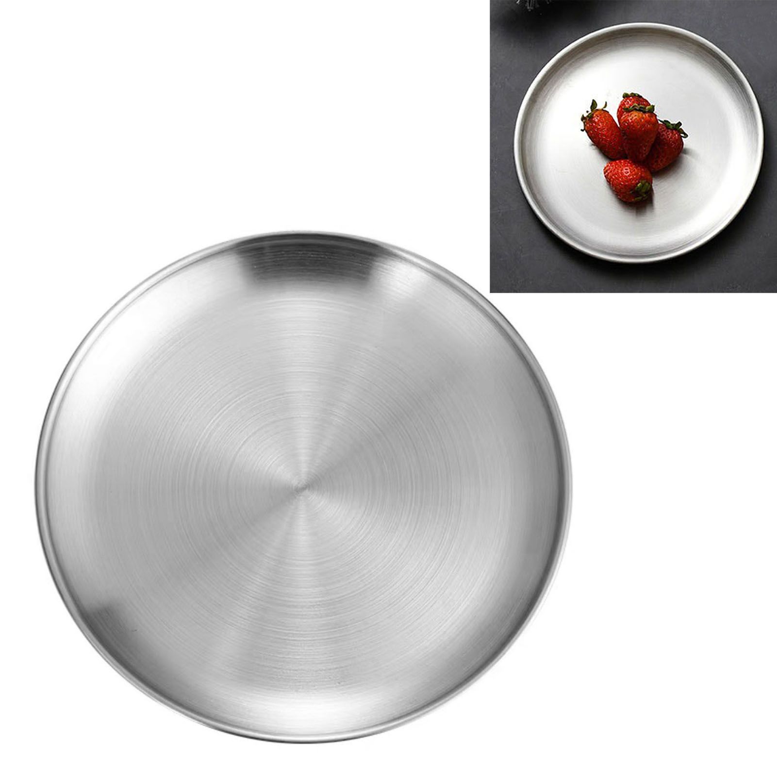 Stainless Steel Round Pizza Pan Tray Diameter 11.8in Round Brushed Metal Dinner Plates for Cake Dessert Fruit Western Cuisine - Image 3