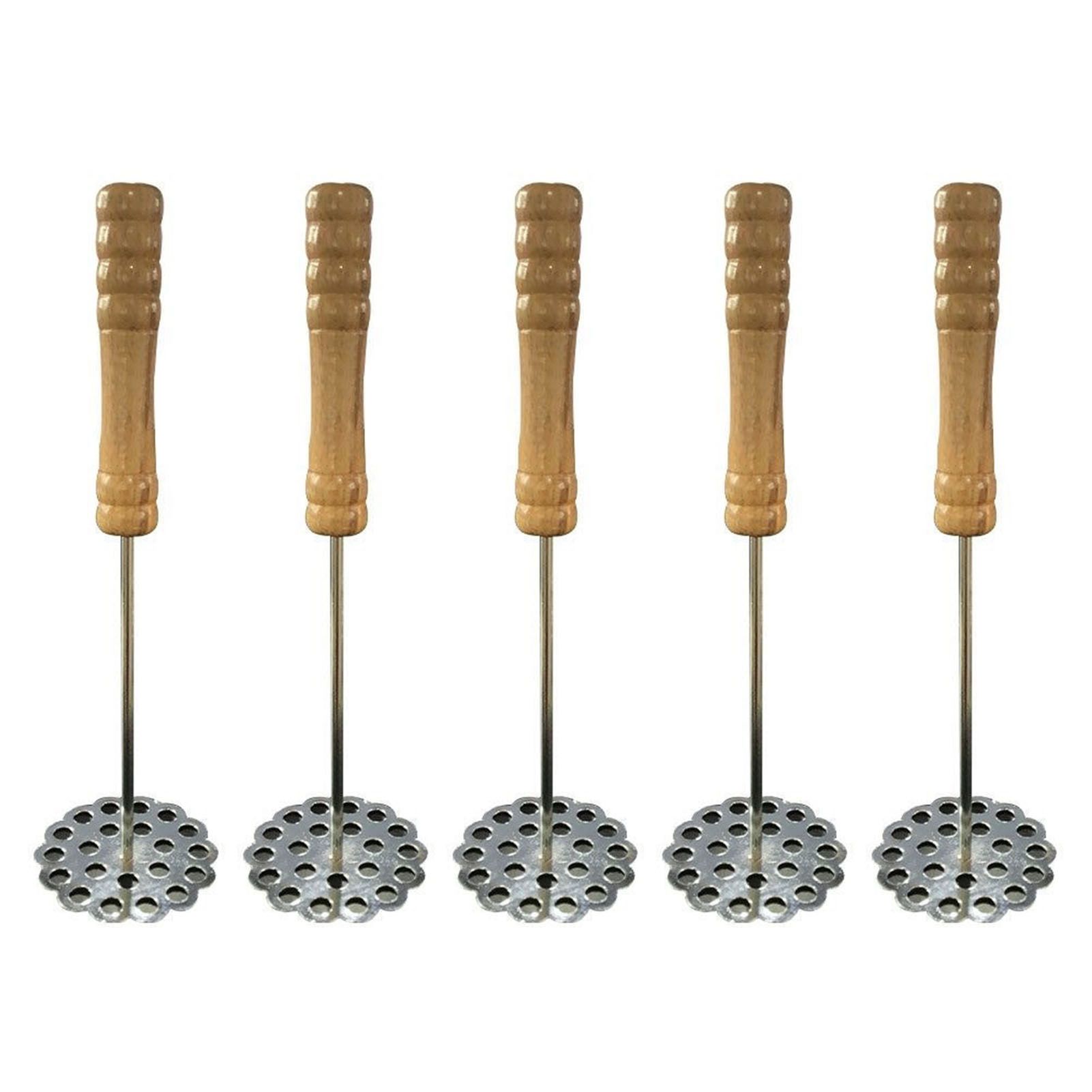 5pcs Potato Masher Portable Stainless Steel Wooden Handle Manual Spud Smasher Kitchen Tool - Image 1