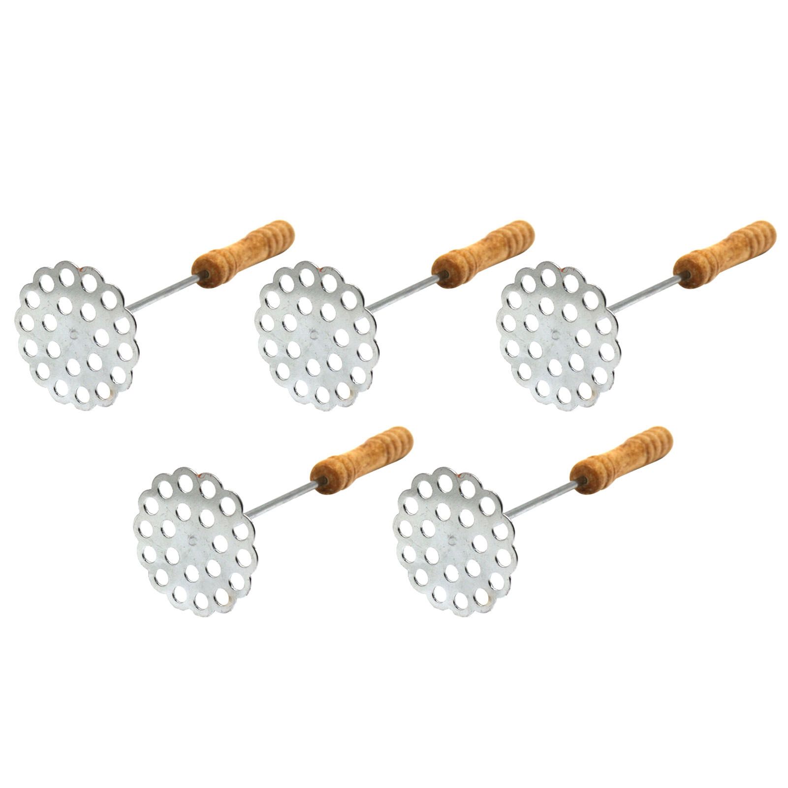 5pcs Potato Masher Portable Stainless Steel Wooden Handle Manual Spud Smasher Kitchen Tool - Image 2
