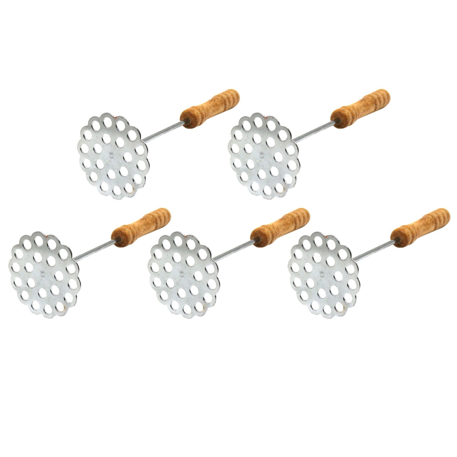 5pcs Potato Masher Portable Stainless Steel Wooden Handle Manual Spud Smasher Kitchen Tool - Image 3
