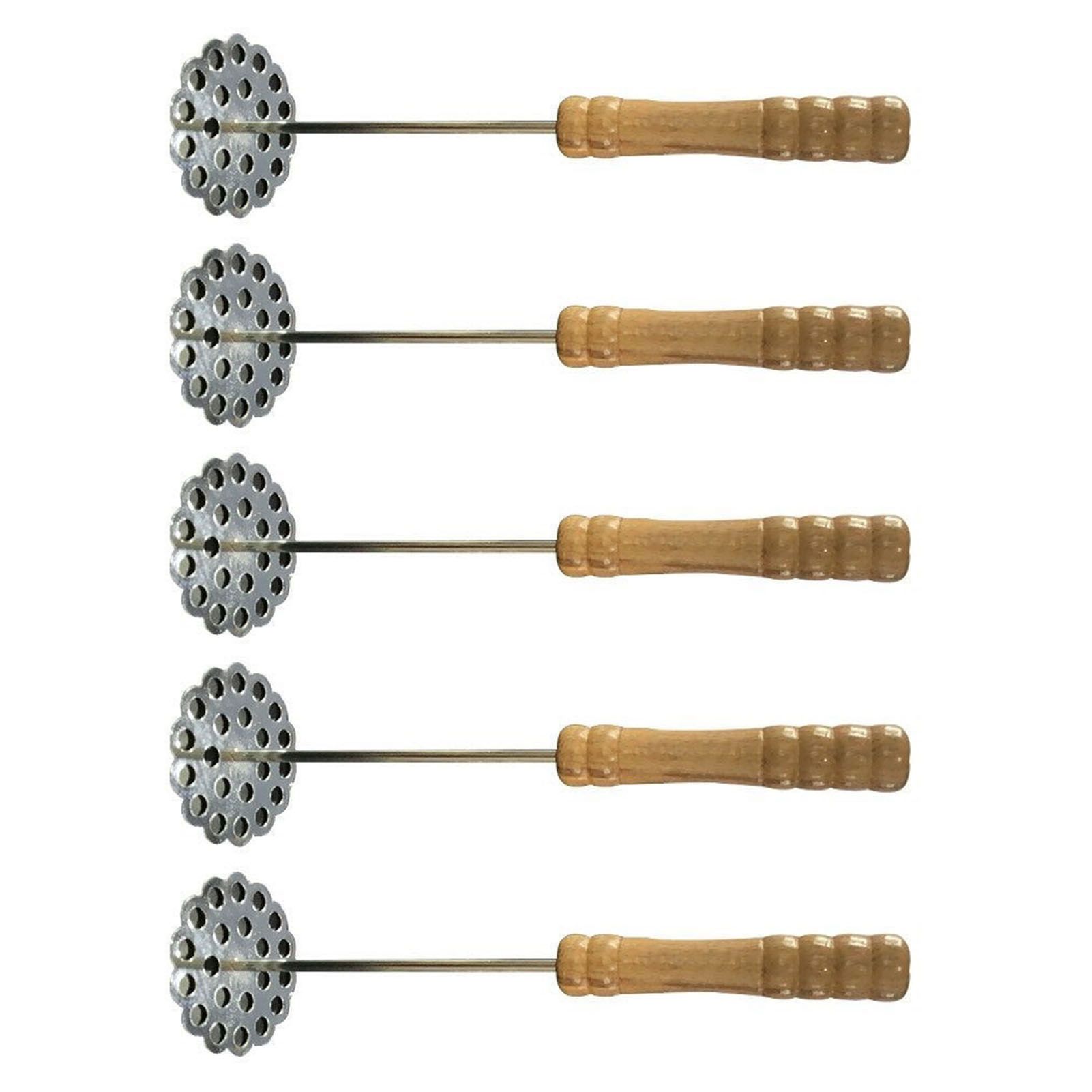 5pcs Potato Masher Portable Stainless Steel Wooden Handle Manual Spud Smasher Kitchen Tool - Image 4