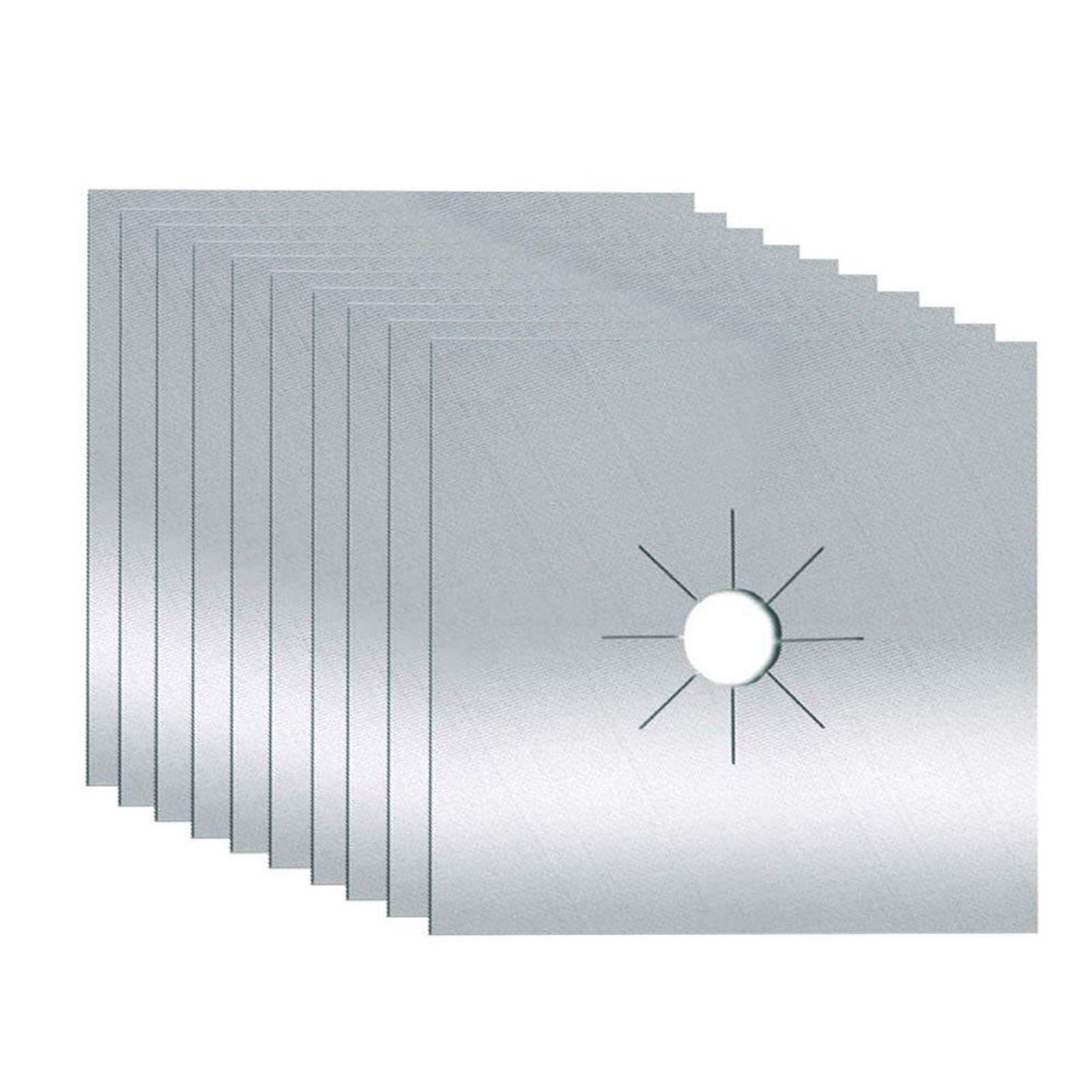 10pcs Gas Range Stove Cover Thickness 0.2mm Waterproof Reusable Heat Resistant Fiberglass Gas Stove Protector Pad Silver - Image 2