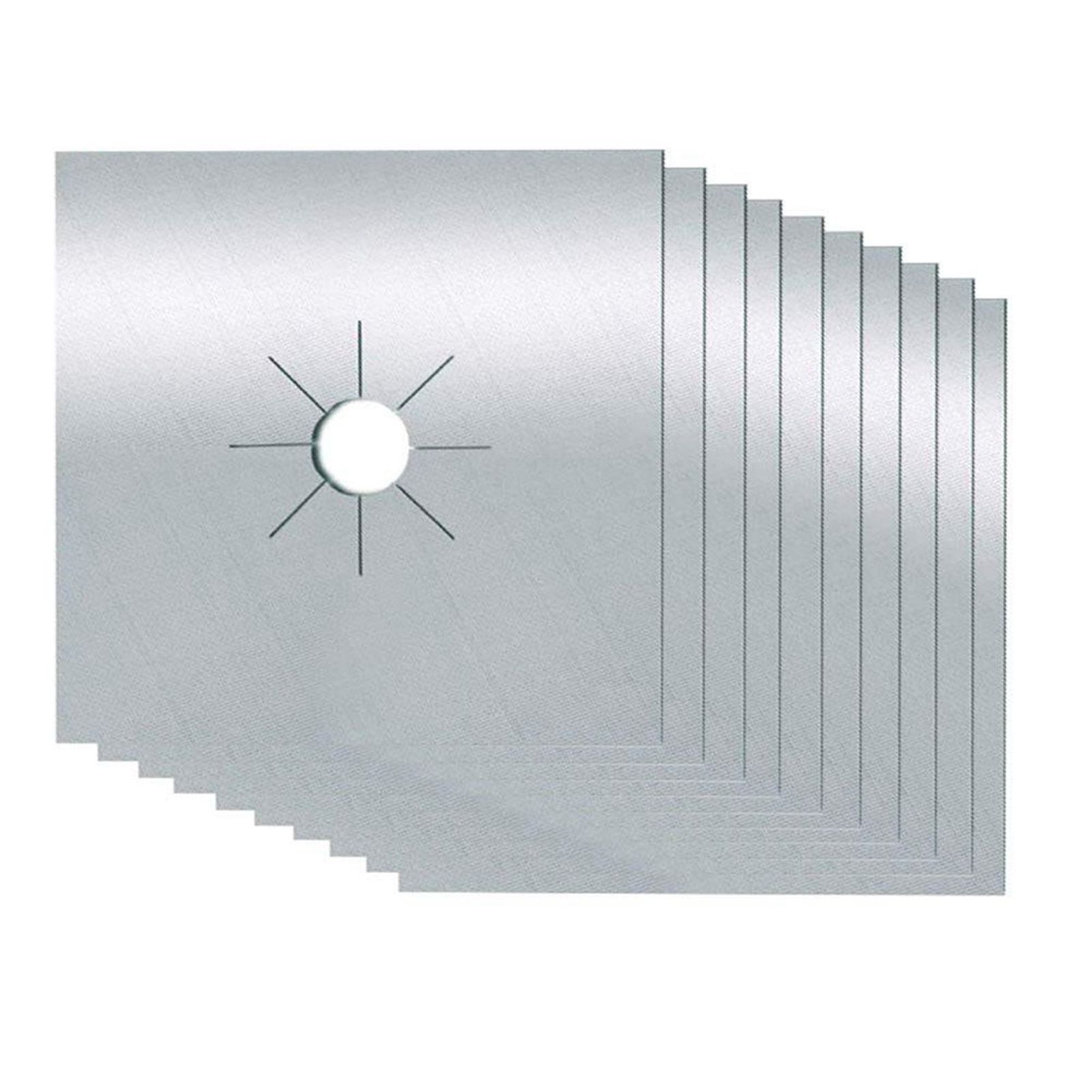10pcs Gas Range Stove Cover Thickness 0.2mm Waterproof Reusable Heat Resistant Fiberglass Gas Stove Protector Pad Silver - Image 4