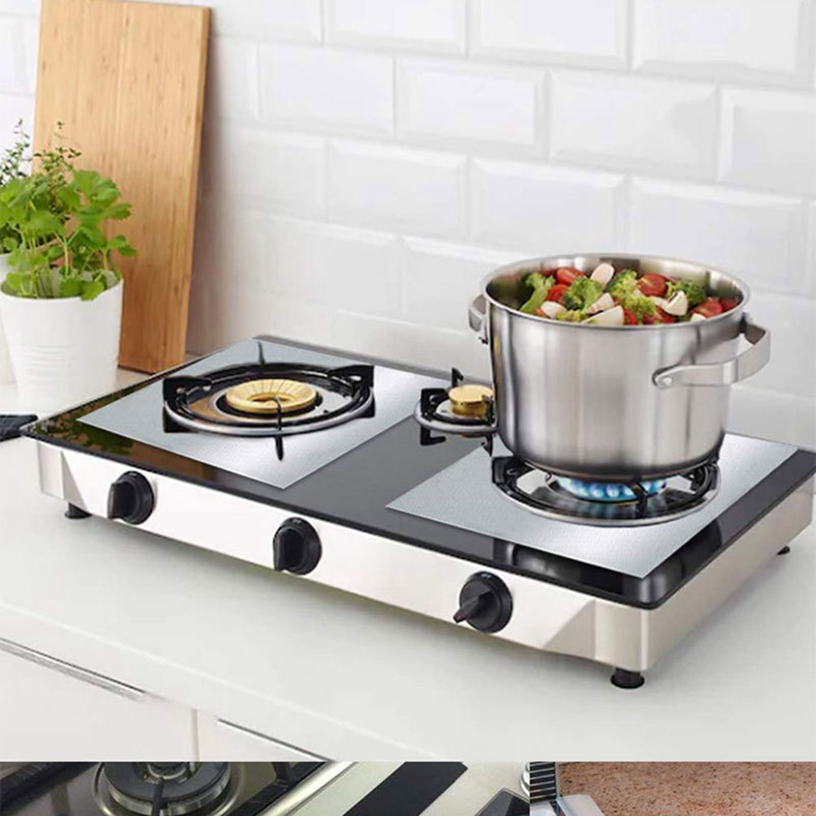 10pcs Gas Range Stove Cover Thickness 0.2mm Waterproof Reusable Heat Resistant Fiberglass Gas Stove Protector Pad Silver - Image 6