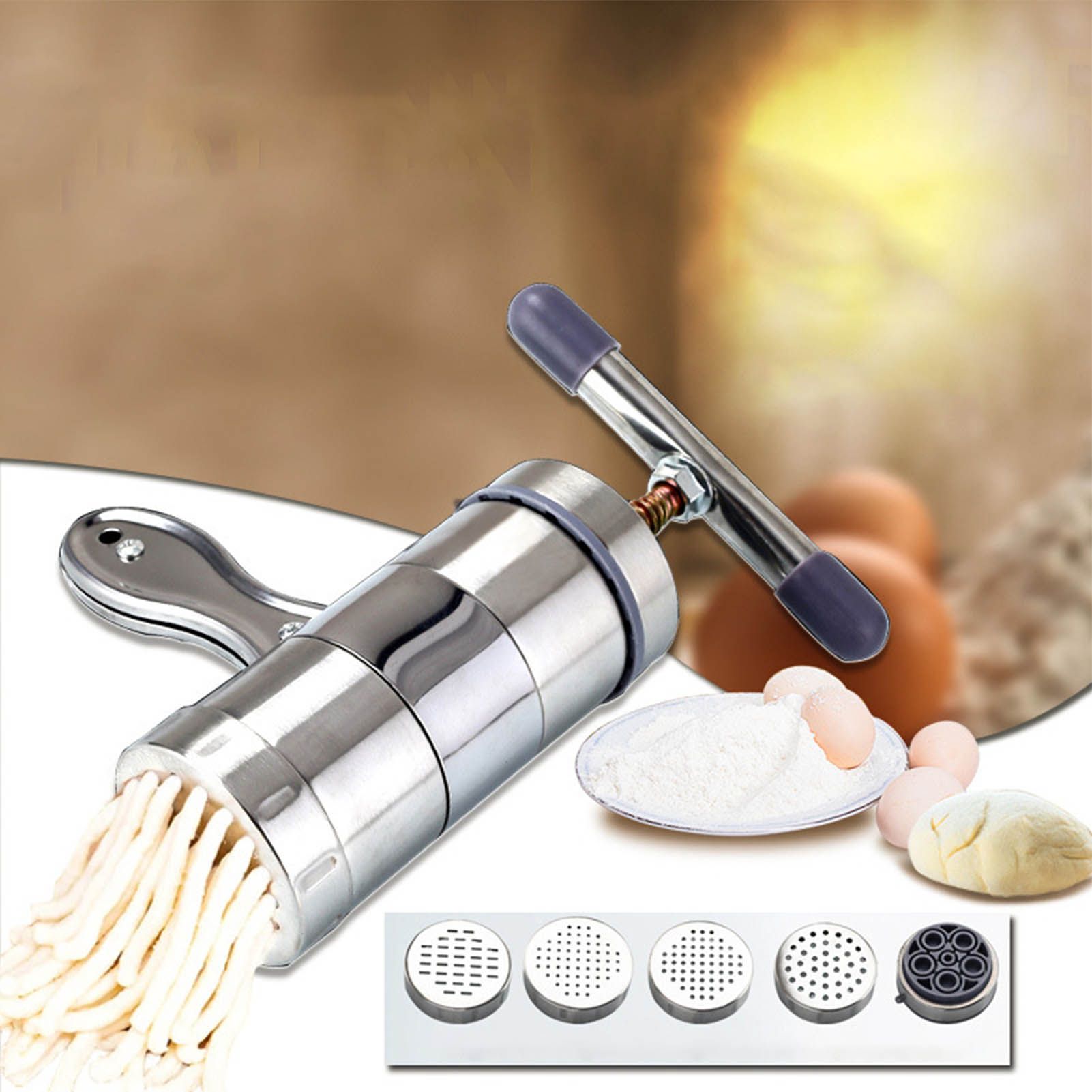 Manual Press Pasta Machine Stainless Steel Hand Wringing Noodles Making Machine with 5 Noodle Mould - Image 5