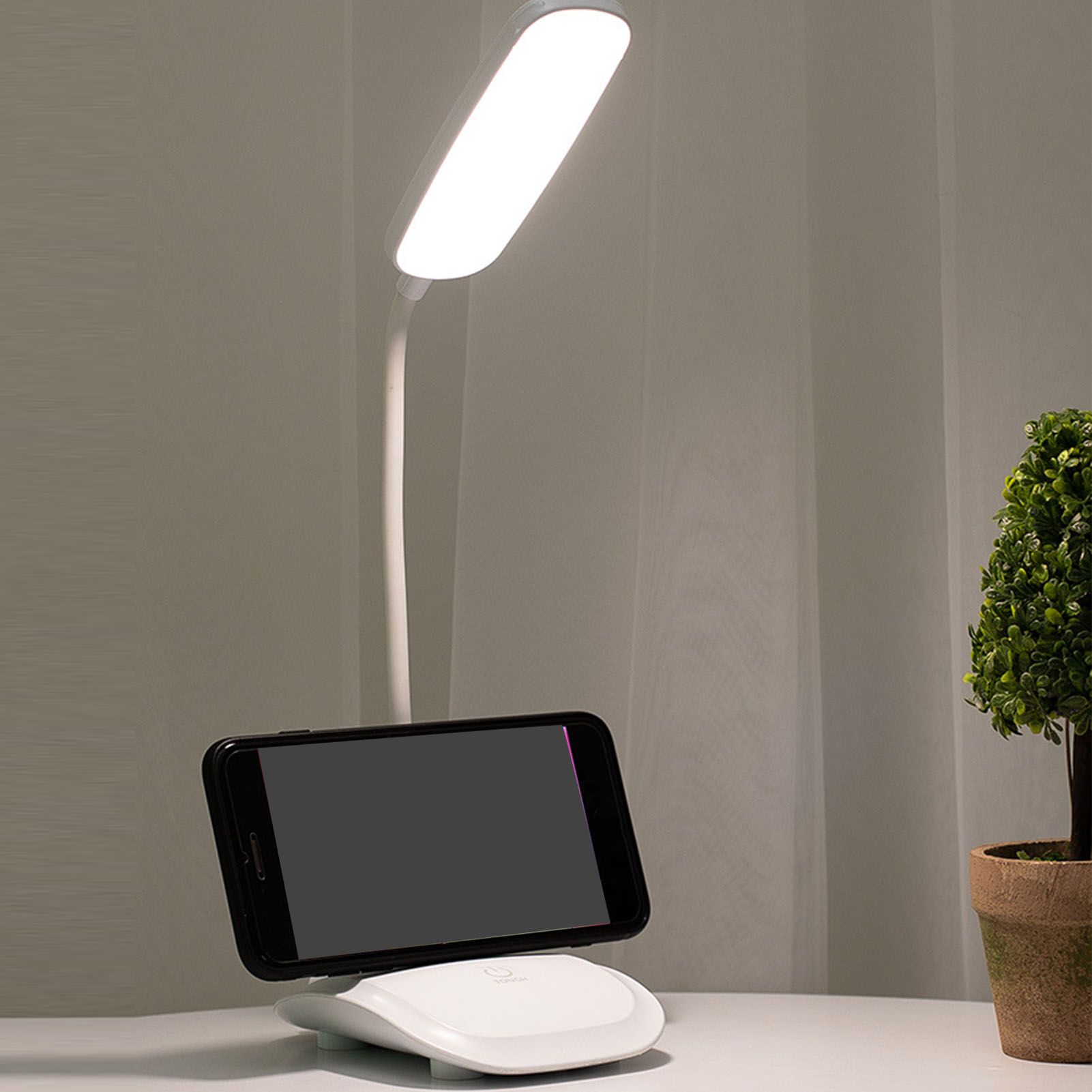 LED Desk Lamp Touch Control Three Level Color Temperature Stepless Dimming USB Charging Table Lamp White - Image 6
