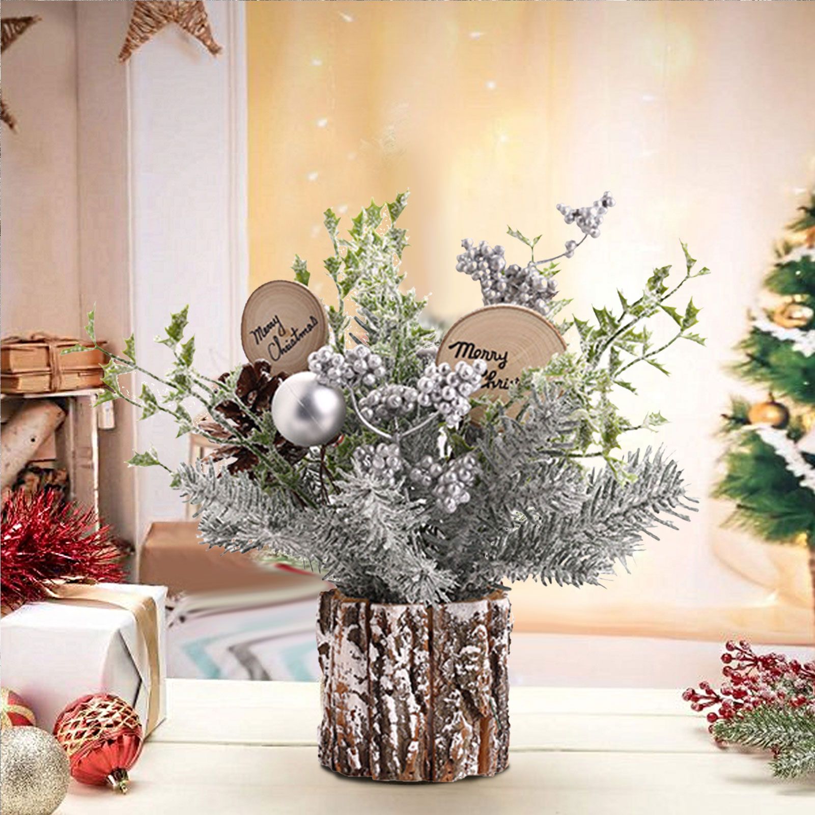 Mini Christmas Tree Decorations 35cm Flocking Pine Cone Simulation Artificial Christmas Tree Home Desktop Ornaments - Image 4