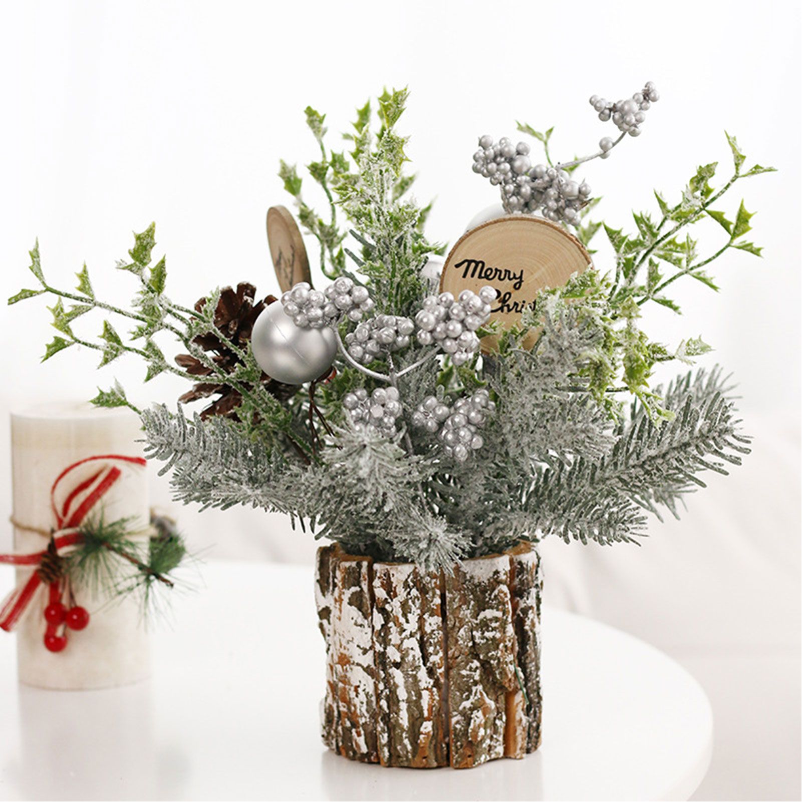 Mini Christmas Tree Decorations 35cm Flocking Pine Cone Simulation Artificial Christmas Tree Home Desktop Ornaments - Image 6