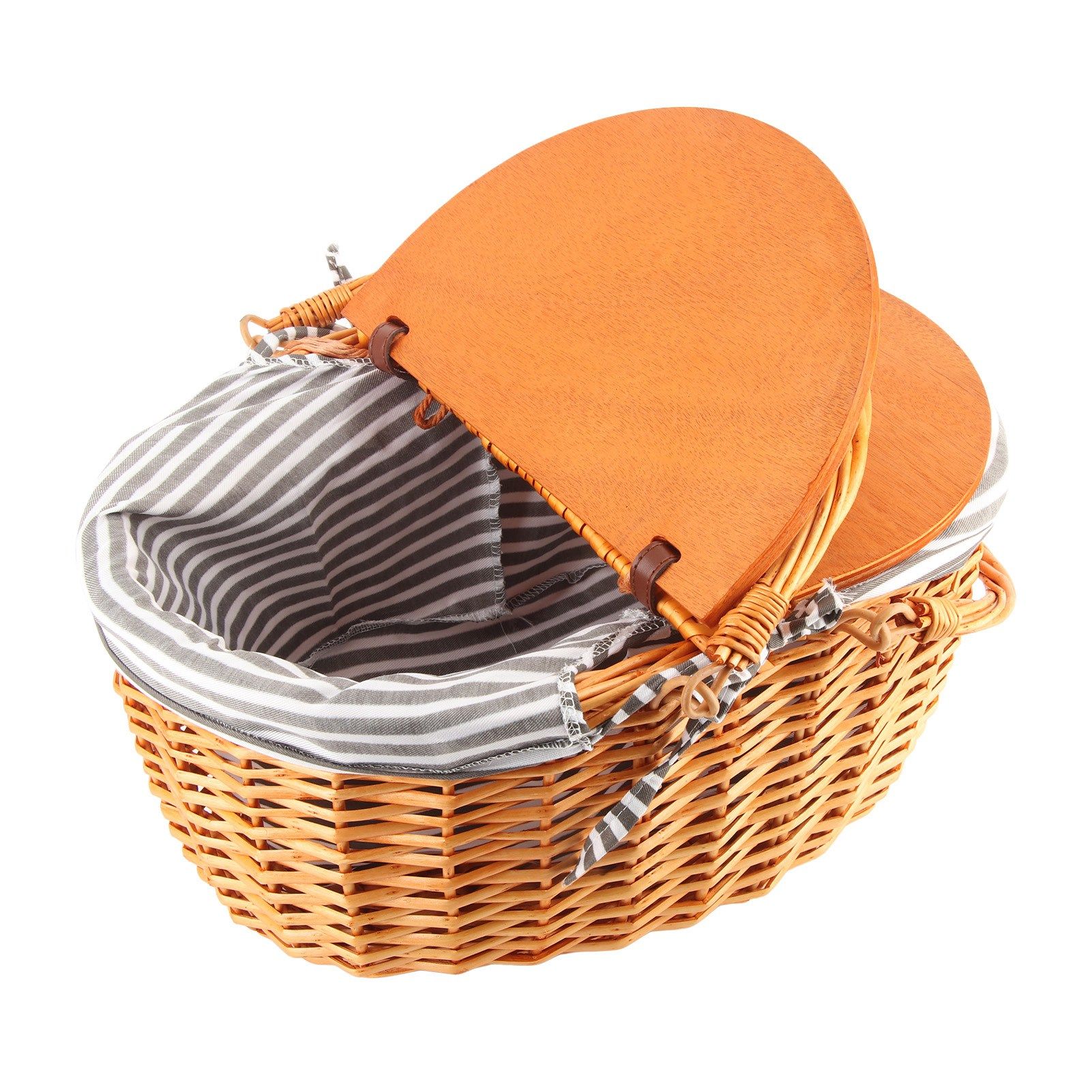 Woven Picnic Basket Durable Portable Wicker Hand Basket Rustic Fruit Basket with Lid for Outdoor Outing - Image 1