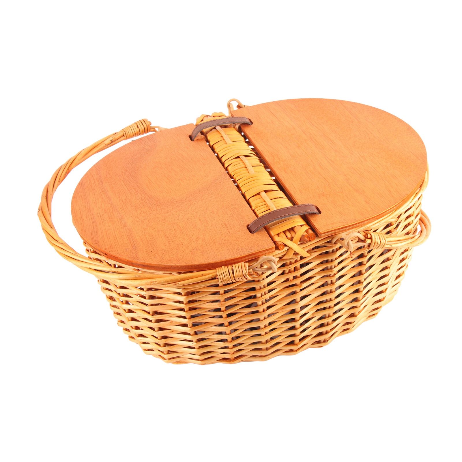 Woven Picnic Basket Durable Portable Wicker Hand Basket Rustic Fruit Basket with Lid for Outdoor Outing - Image 2