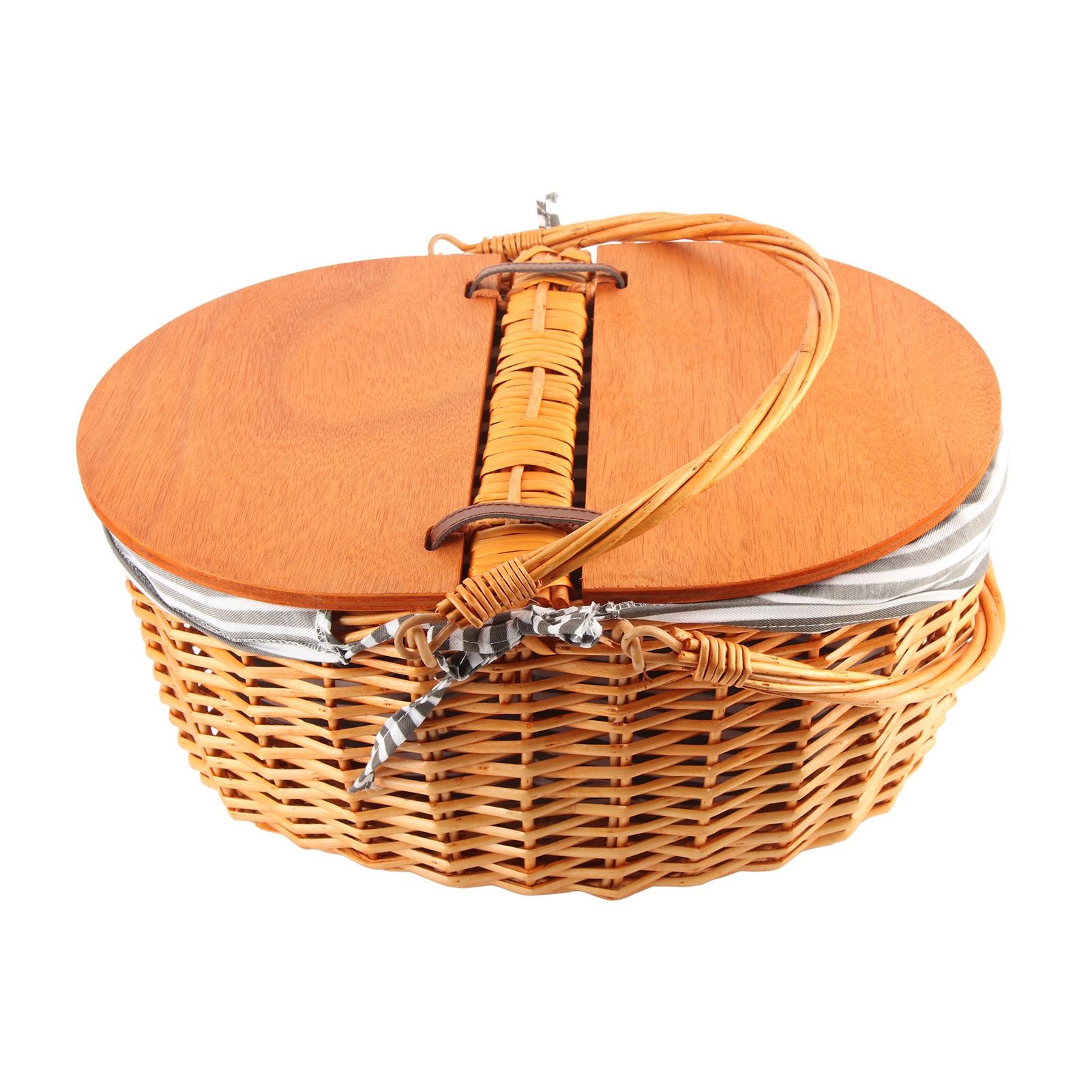 Woven Picnic Basket Durable Portable Wicker Hand Basket Rustic Fruit Basket with Lid for Outdoor Outing - Image 3