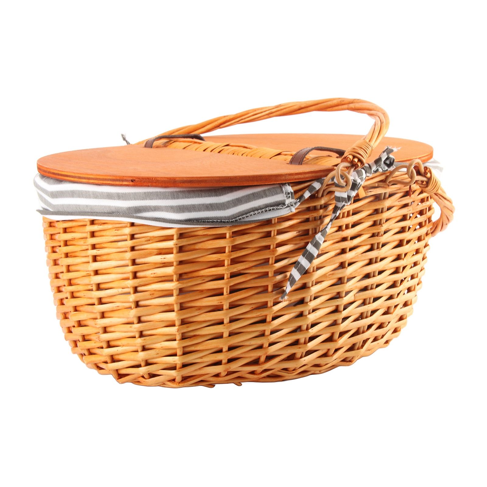 Woven Picnic Basket Durable Portable Wicker Hand Basket Rustic Fruit Basket with Lid for Outdoor Outing - Image 4