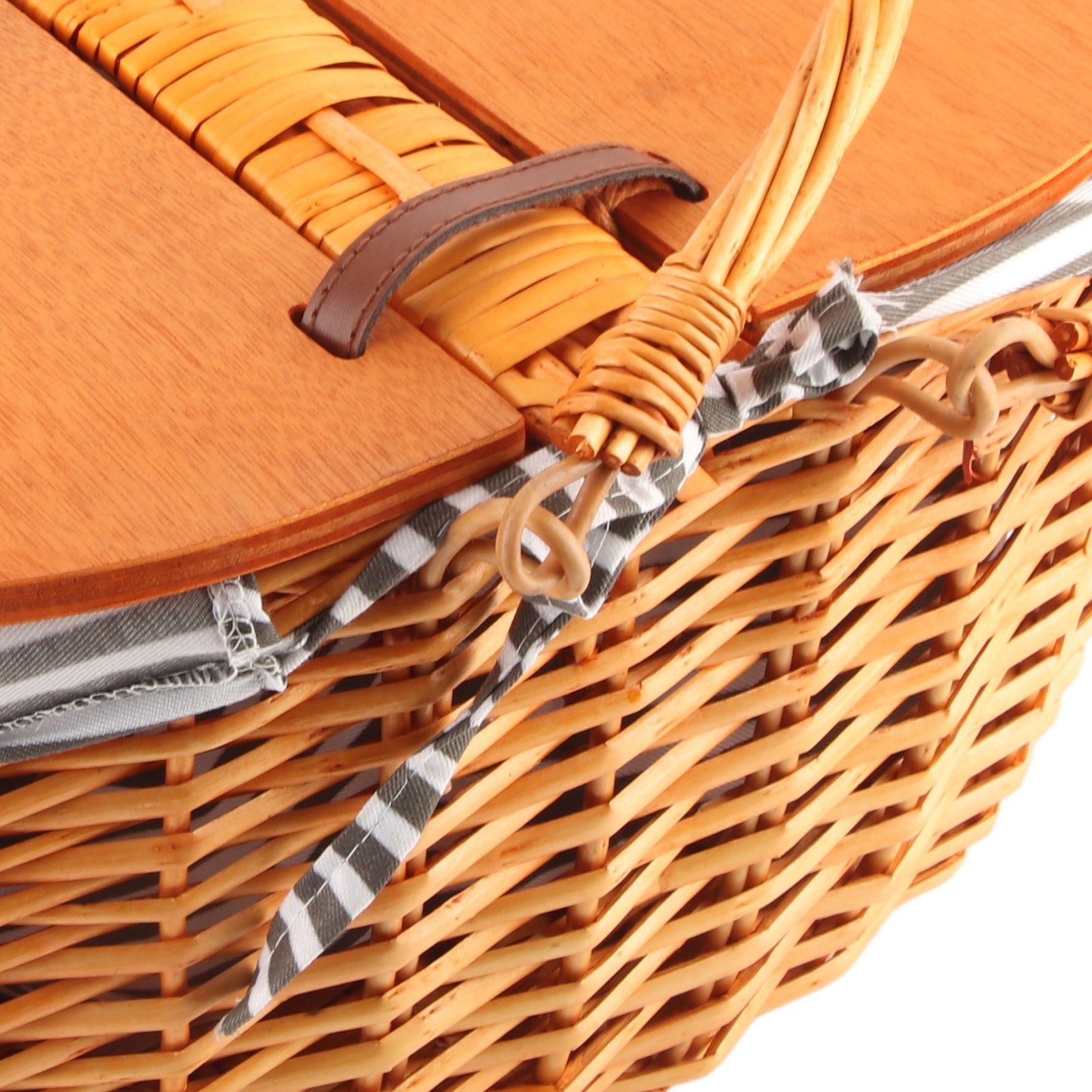 Woven Picnic Basket Durable Portable Wicker Hand Basket Rustic Fruit Basket with Lid for Outdoor Outing - Image 5