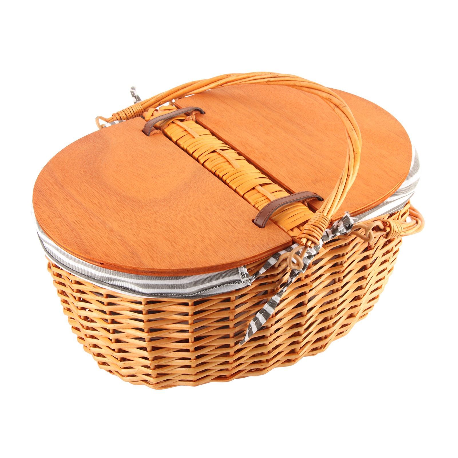 Woven Picnic Basket Durable Portable Wicker Hand Basket Rustic Fruit Basket with Lid for Outdoor Outing - Image 6