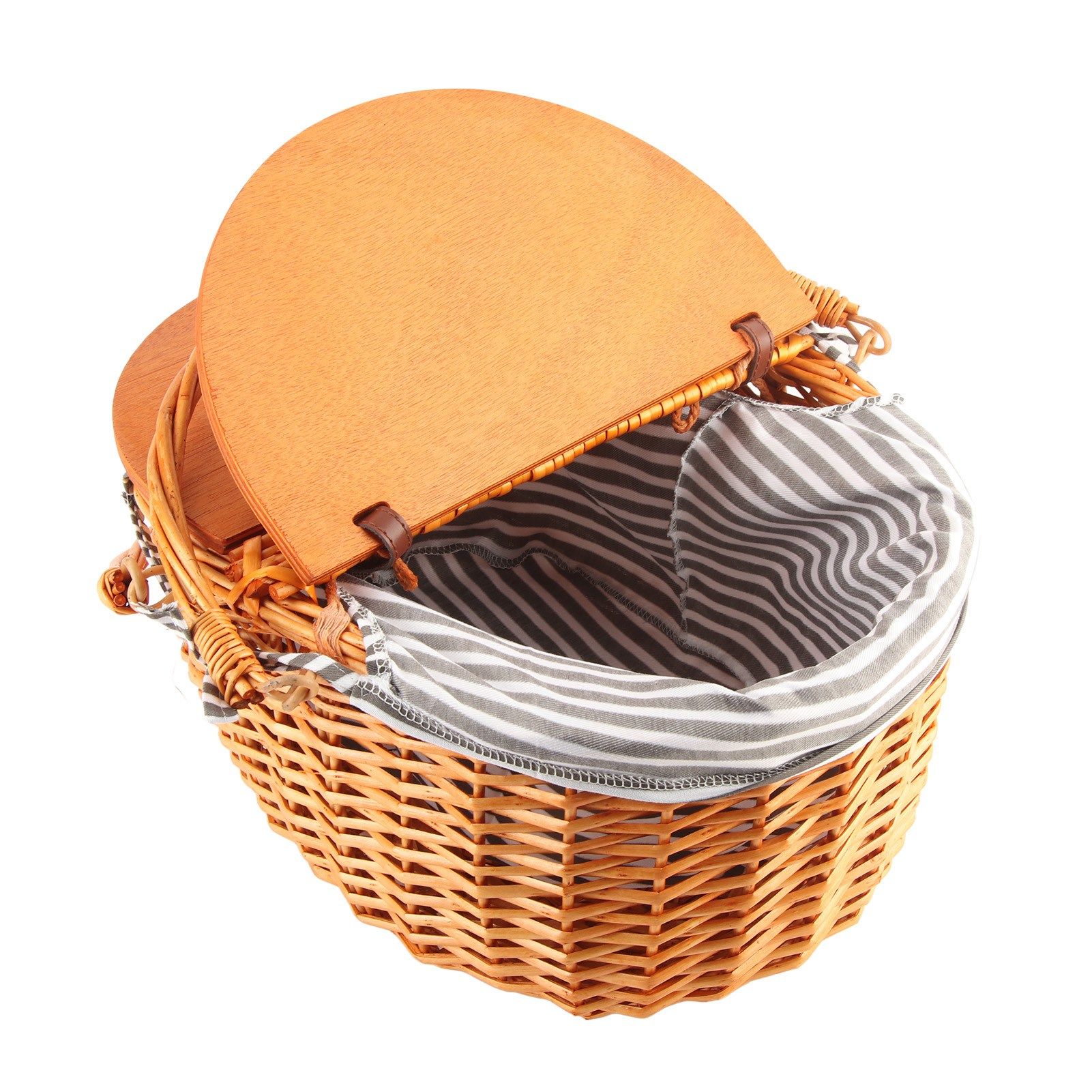 Woven Picnic Basket Durable Portable Wicker Hand Basket Rustic Fruit Basket with Lid for Outdoor Outing - Image 7