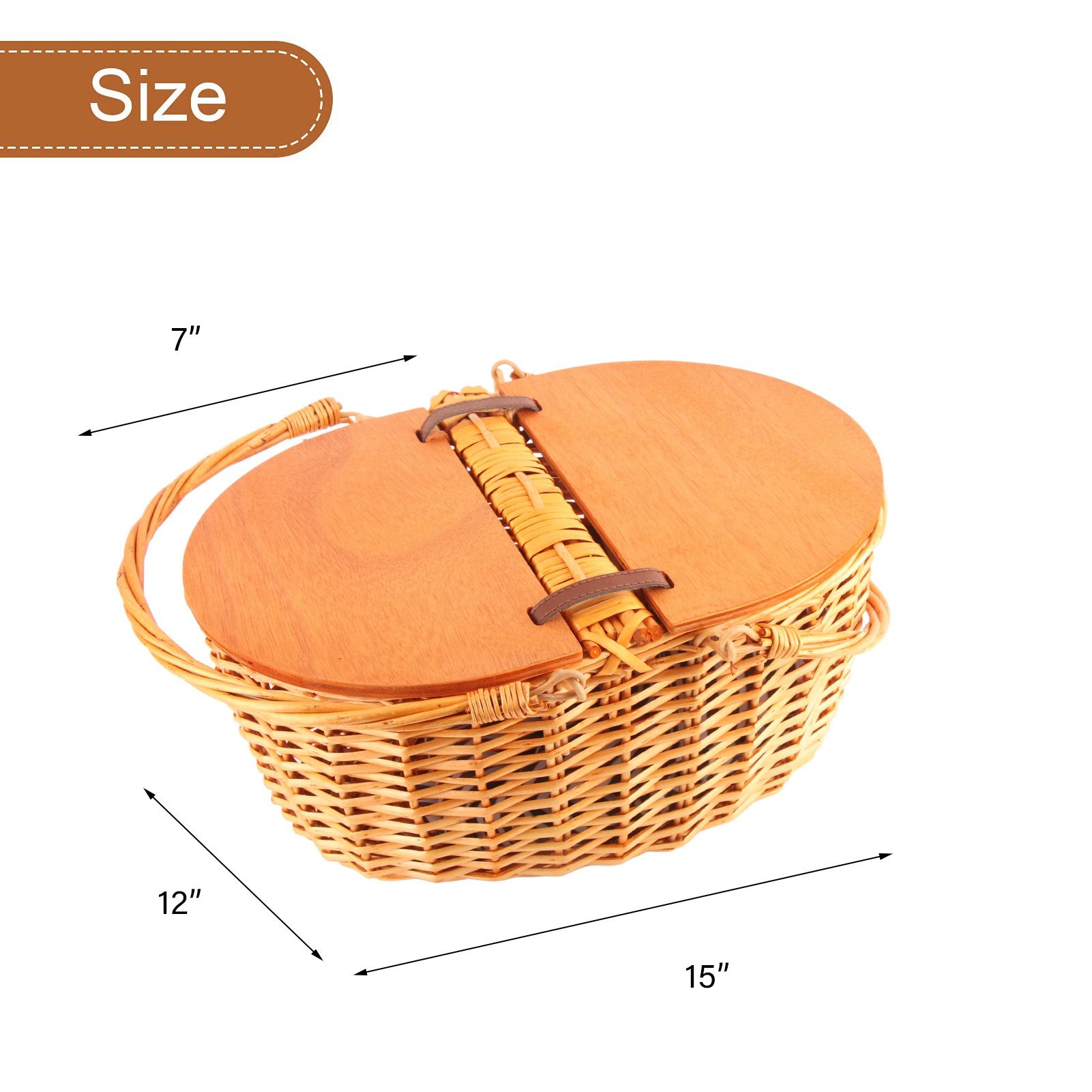 Woven Picnic Basket Durable Portable Wicker Hand Basket Rustic Fruit Basket with Lid for Outdoor Outing - Image 8