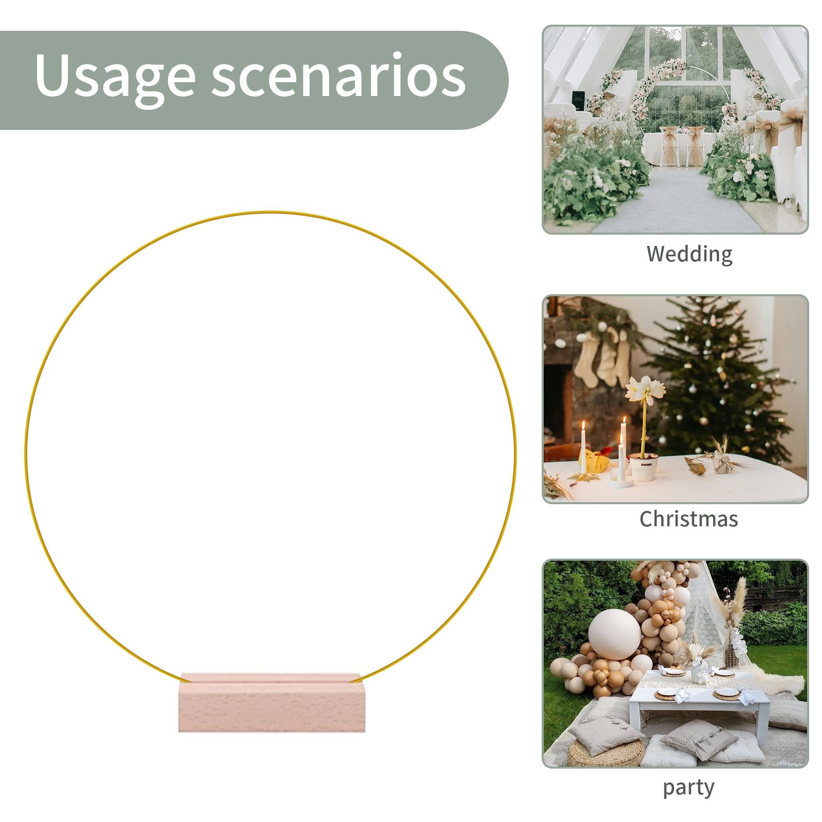 12in Metal Wreath Frame Floral Hoop Centerpiece with Wooden Stand DIY Wedding Floral Decoration Props - Image 6