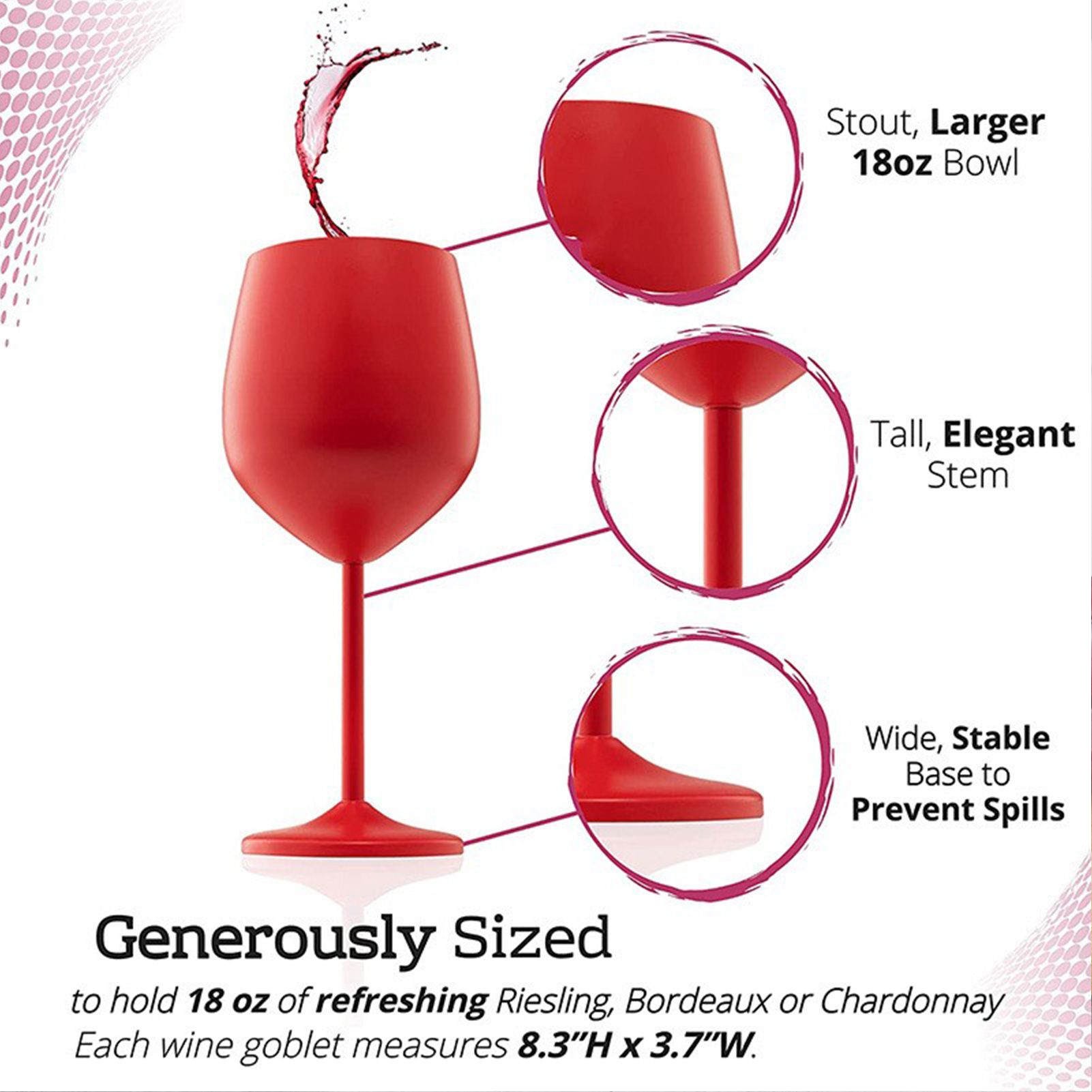 1 PCS 18oz Stainless Steel Matte Wine Glasses Red - Image 5