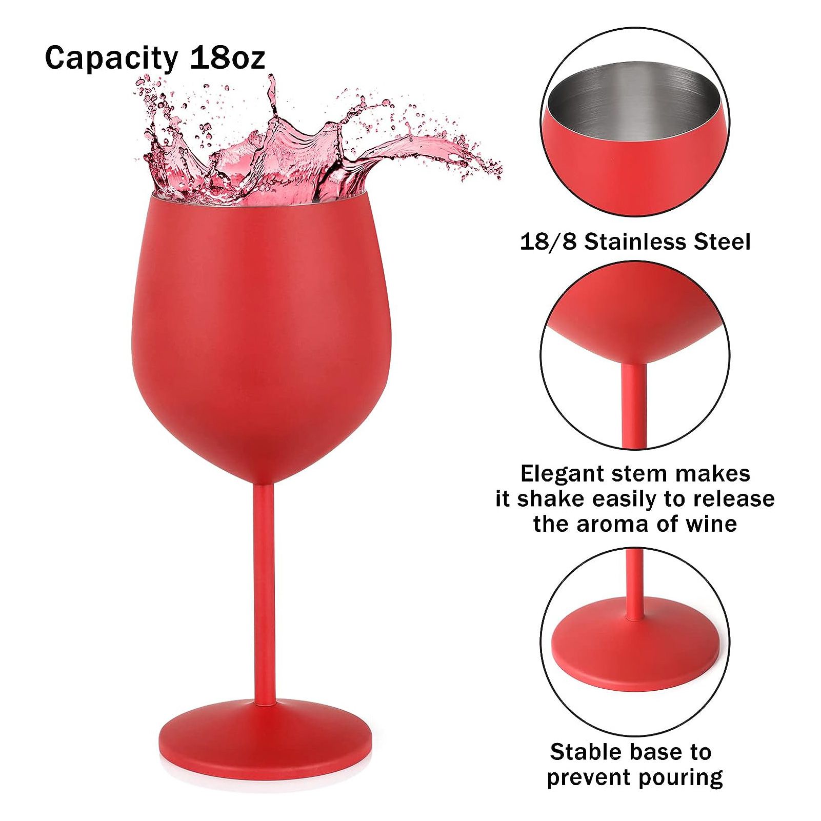 1 PCS 18oz Stainless Steel Matte Wine Glasses Red - Image 6