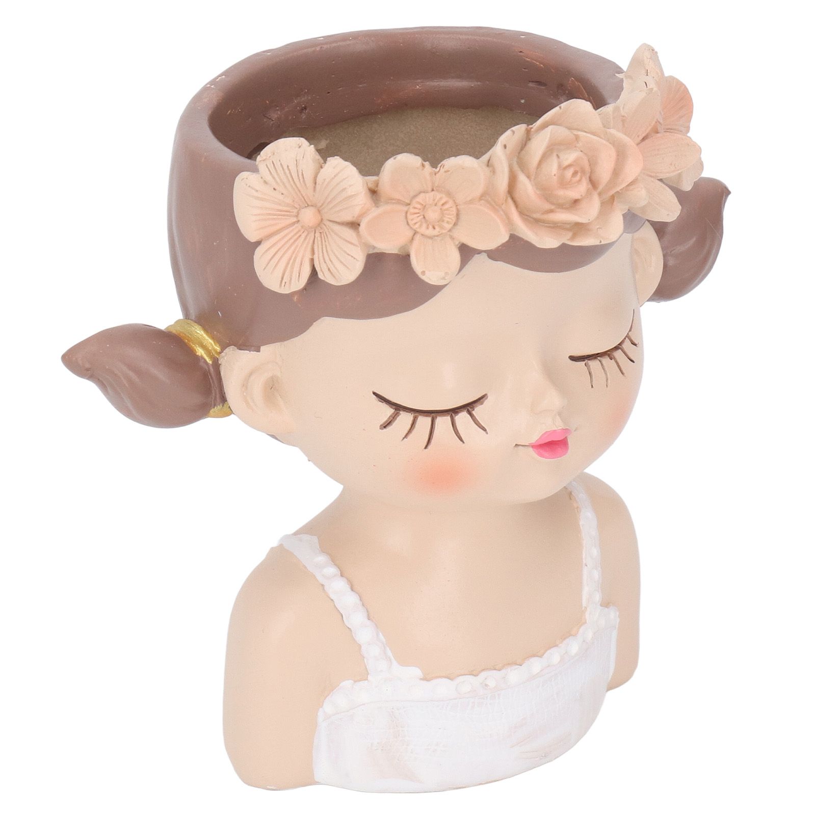 Girl Flower Pot Cute Shape Resin Face Planter Pot with Drainage Hole for Succulents Cactus Indoor Outdoor Decoration - Image 4