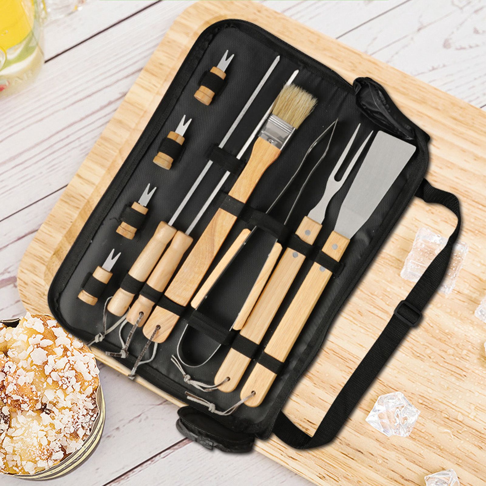 10PCS Grilling Tool Set Stainless Steel with Wood Handle Grill Utensils for Picnic Barbecue - Image 5