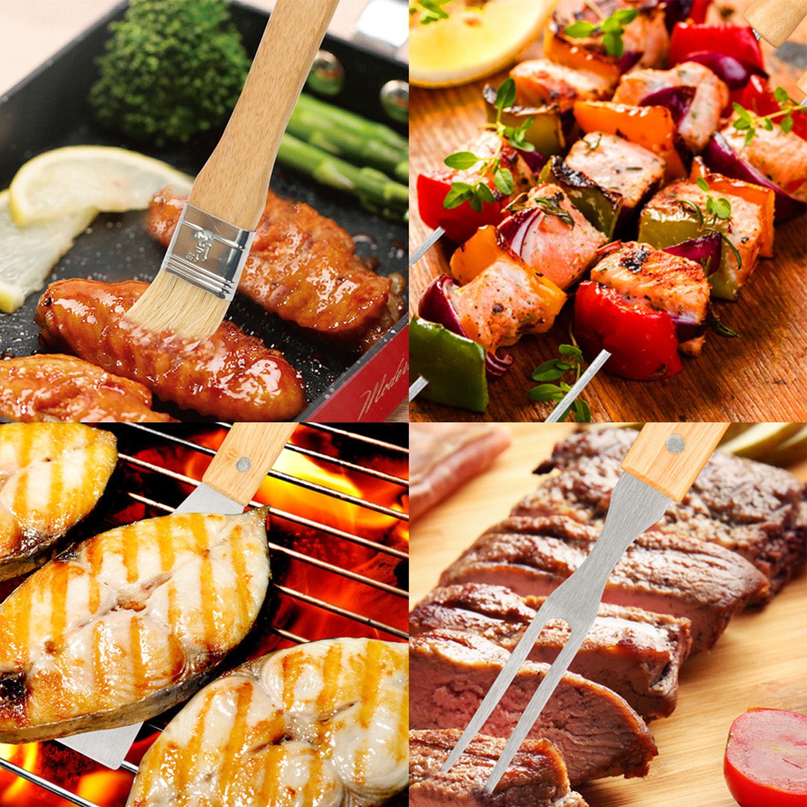 10PCS Grilling Tool Set Stainless Steel with Wood Handle Grill Utensils for Picnic Barbecue - Image 6