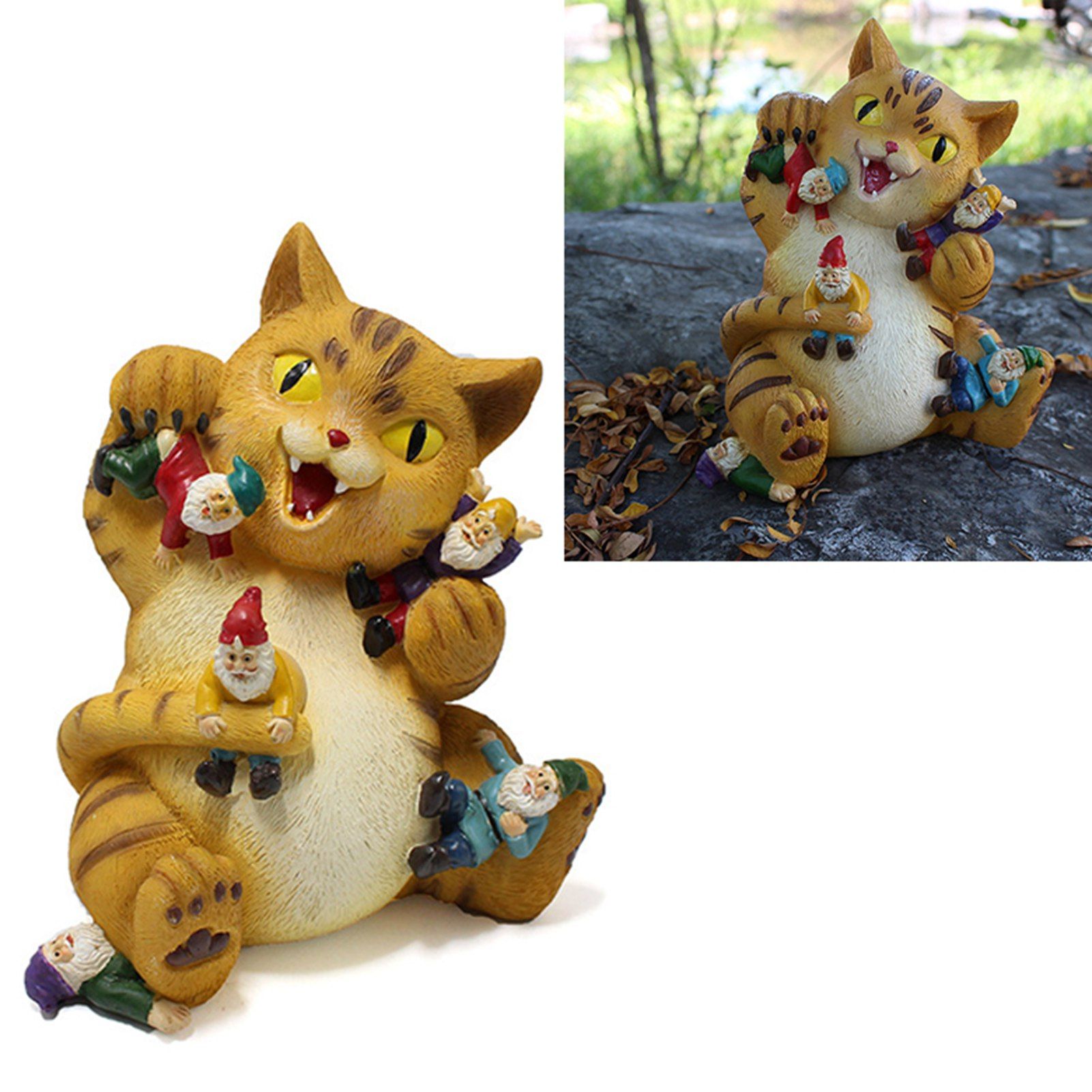 Cat Figurine Exquisite Details Texture Bright Colors Durable Resin Yellow Cat Statue for Garden Office Patio - Image 5