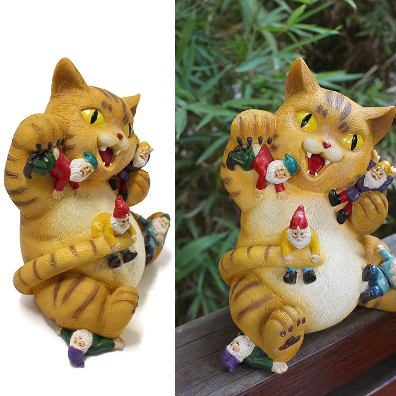 Cat Figurine Exquisite Details Texture Bright Colors Durable Resin Yellow Cat Statue for Garden Office Patio - Image 6