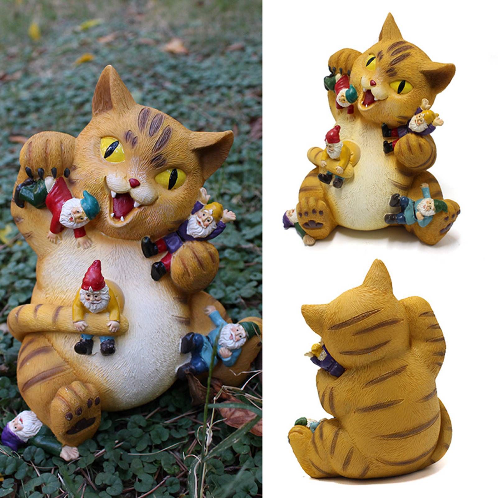 Cat Figurine Exquisite Details Texture Bright Colors Durable Resin Yellow Cat Statue for Garden Office Patio - Image 7