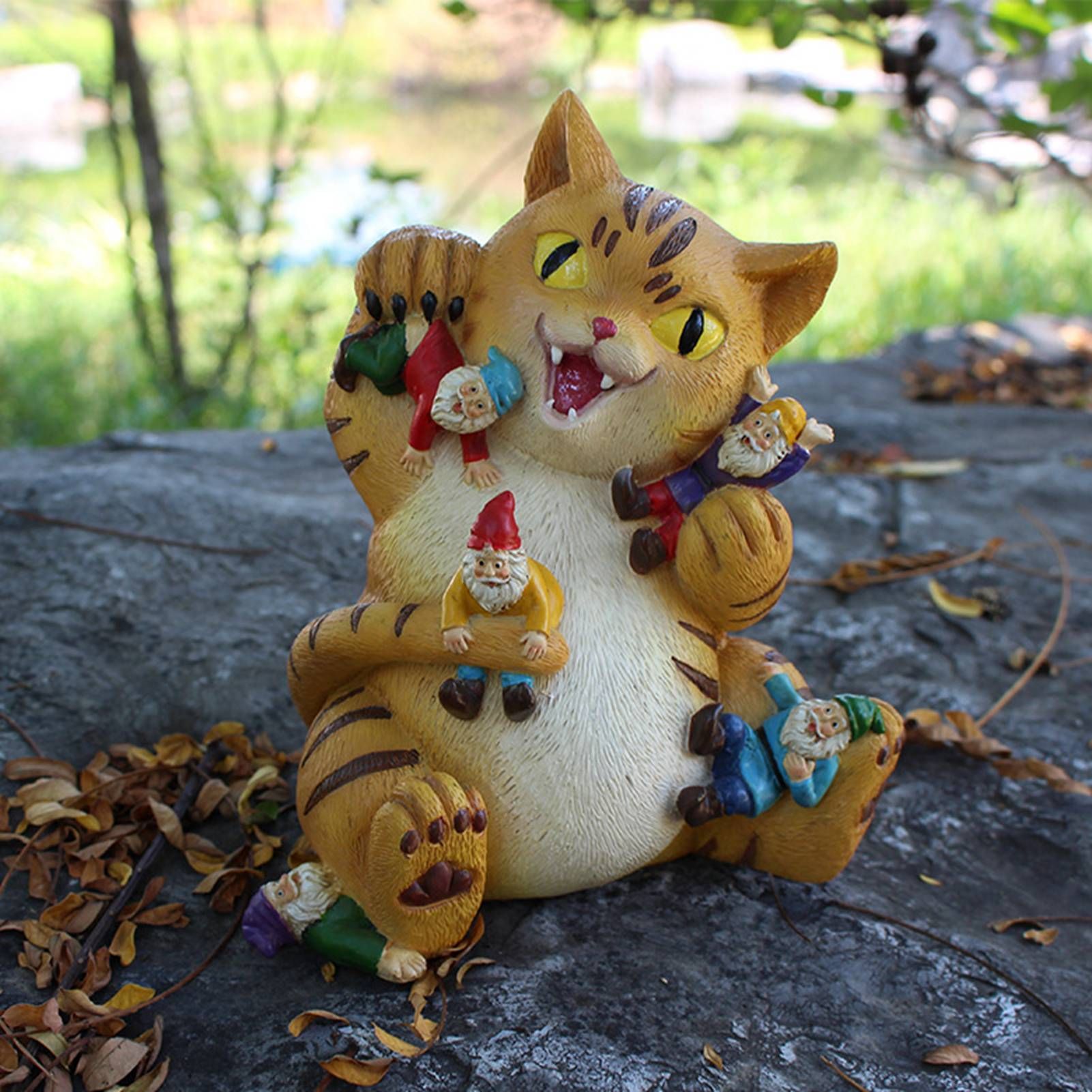 Cat Figurine Exquisite Details Texture Bright Colors Durable Resin Yellow Cat Statue for Garden Office Patio - Image 8