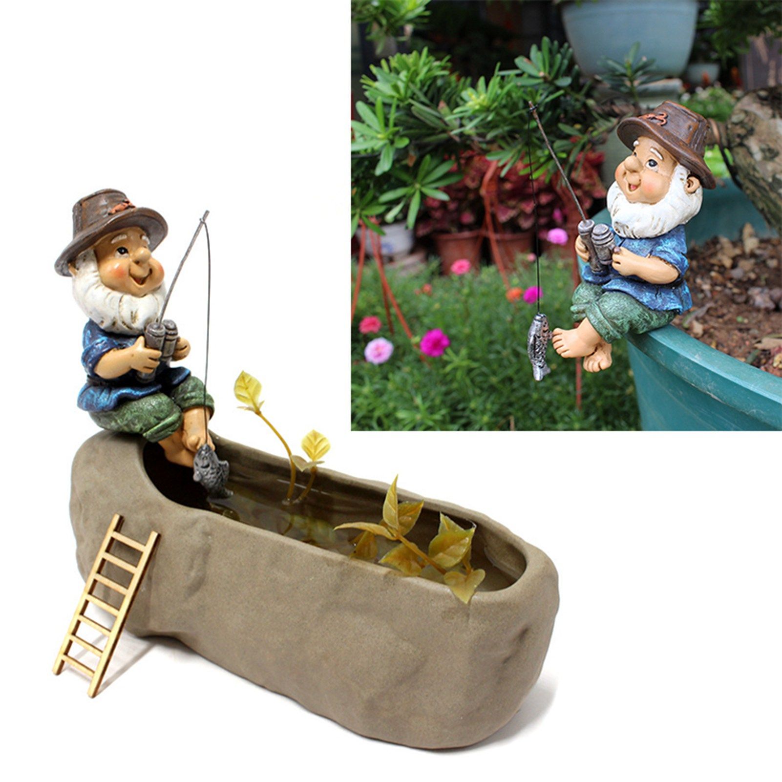 Fishing Man Figurine Bright Colors Lifelike Details Durable Resin Widely Used Fisherman Statue for Garden Home Backyard - Image 5