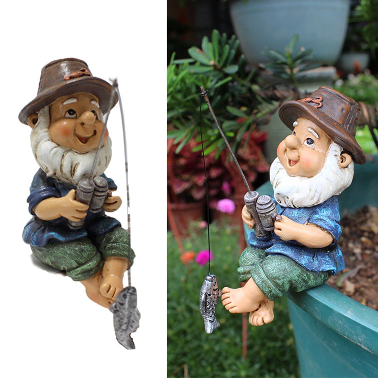 Fishing Man Figurine Bright Colors Lifelike Details Durable Resin Widely Used Fisherman Statue for Garden Home Backyard - Image 6