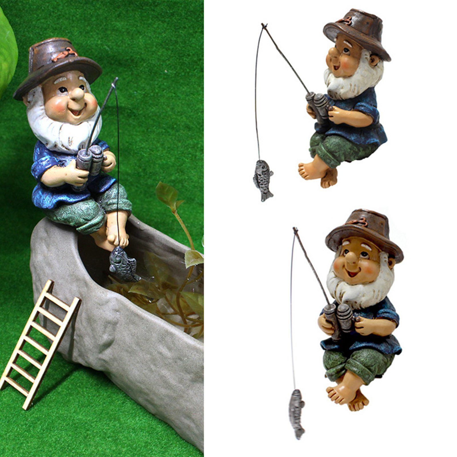 Fishing Man Figurine Bright Colors Lifelike Details Durable Resin Widely Used Fisherman Statue for Garden Home Backyard - Image 7