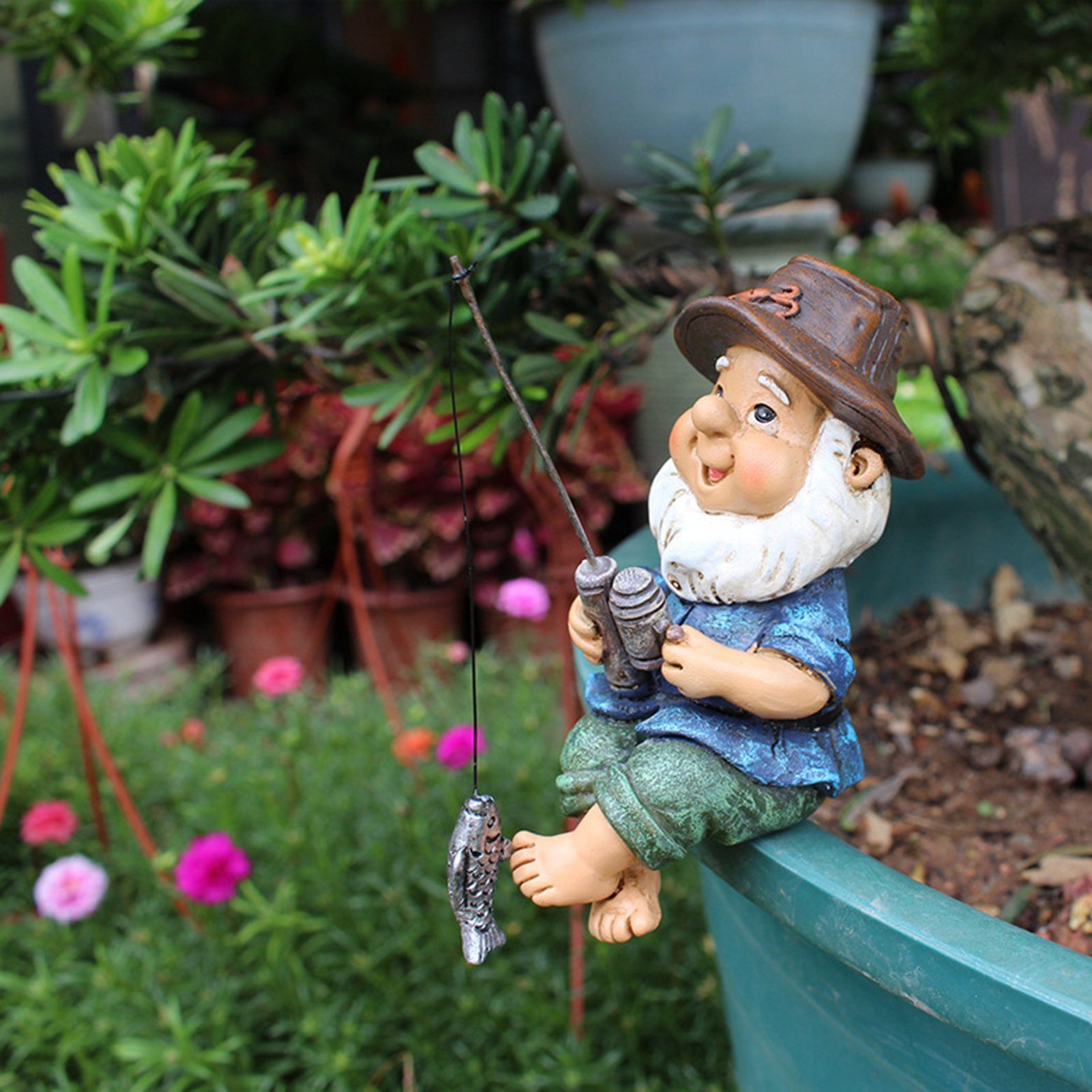 Fishing Man Figurine Bright Colors Lifelike Details Durable Resin Widely Used Fisherman Statue for Garden Home Backyard - Image 8