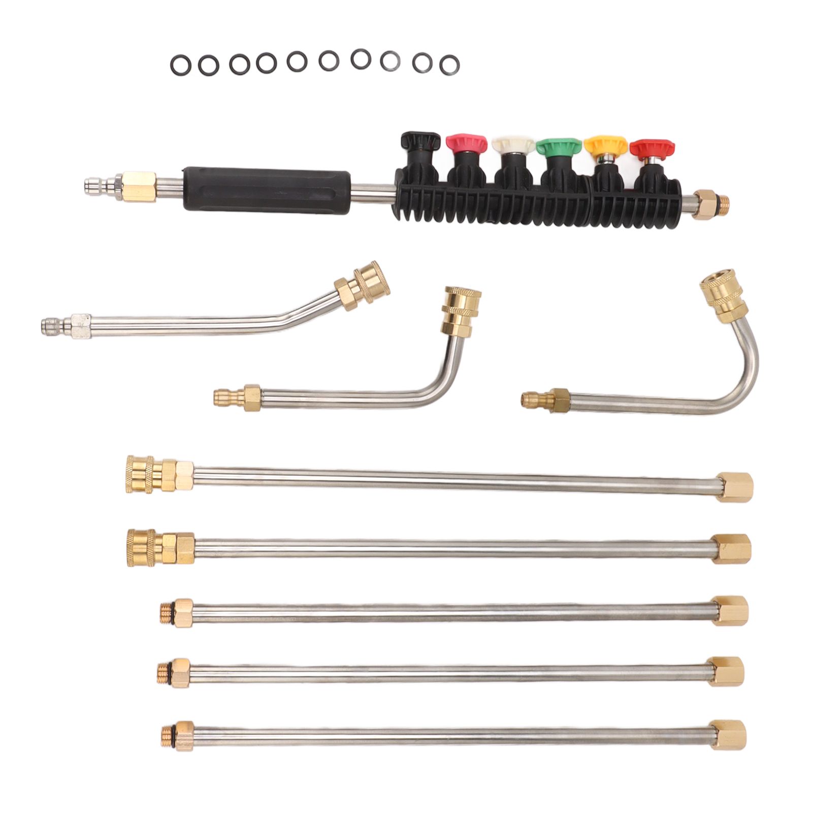 Pressure Washer Extension Wand 5 Straight Rod 3 Curve Rod Set Power Washer Lance with 6 Nozzles 1/4in Quick Connect - Image 2