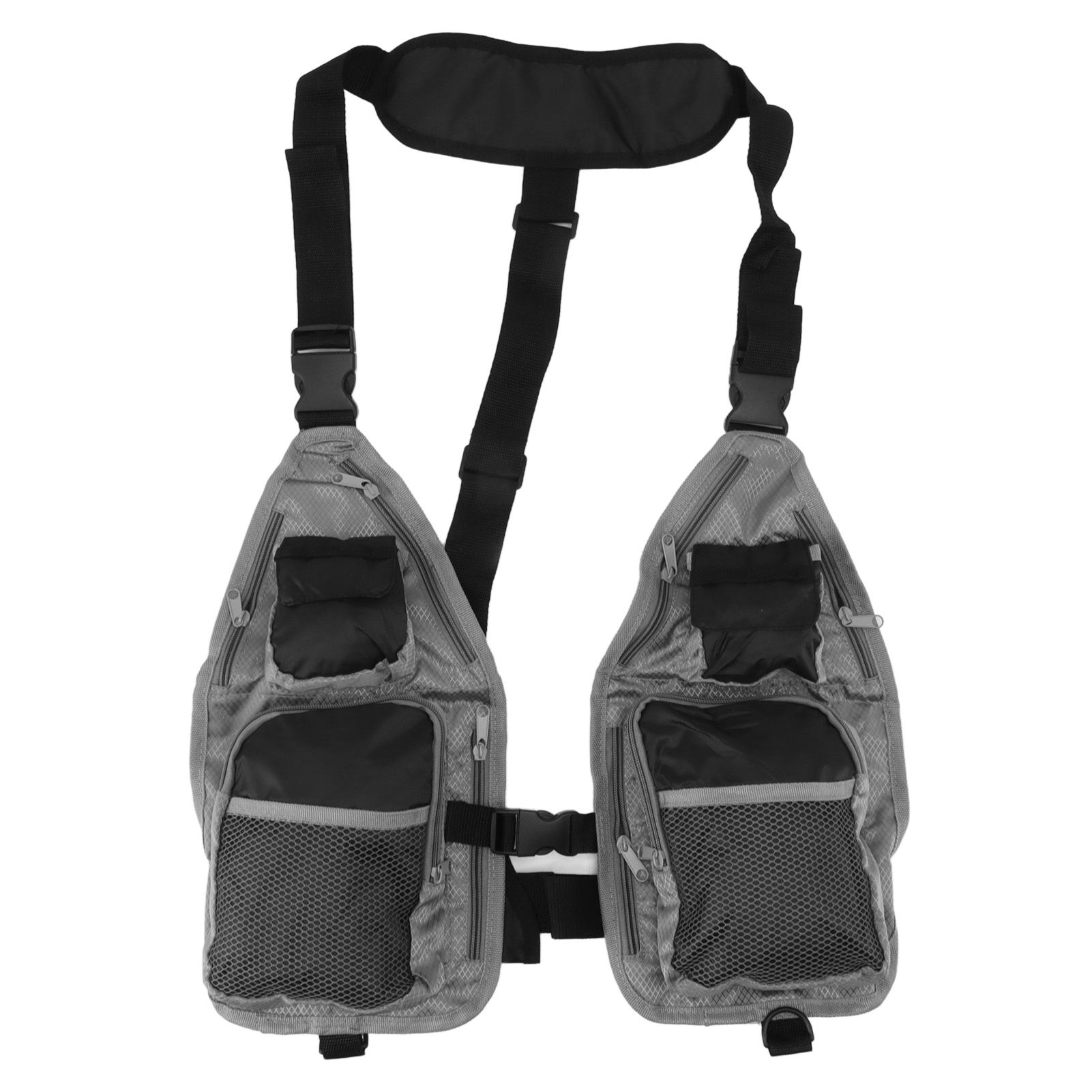 Fly Fishing Vest Breathable Lightweight Black Grey Oxford Cloth Multi Pocket Waistcoat for Camping - Image 1