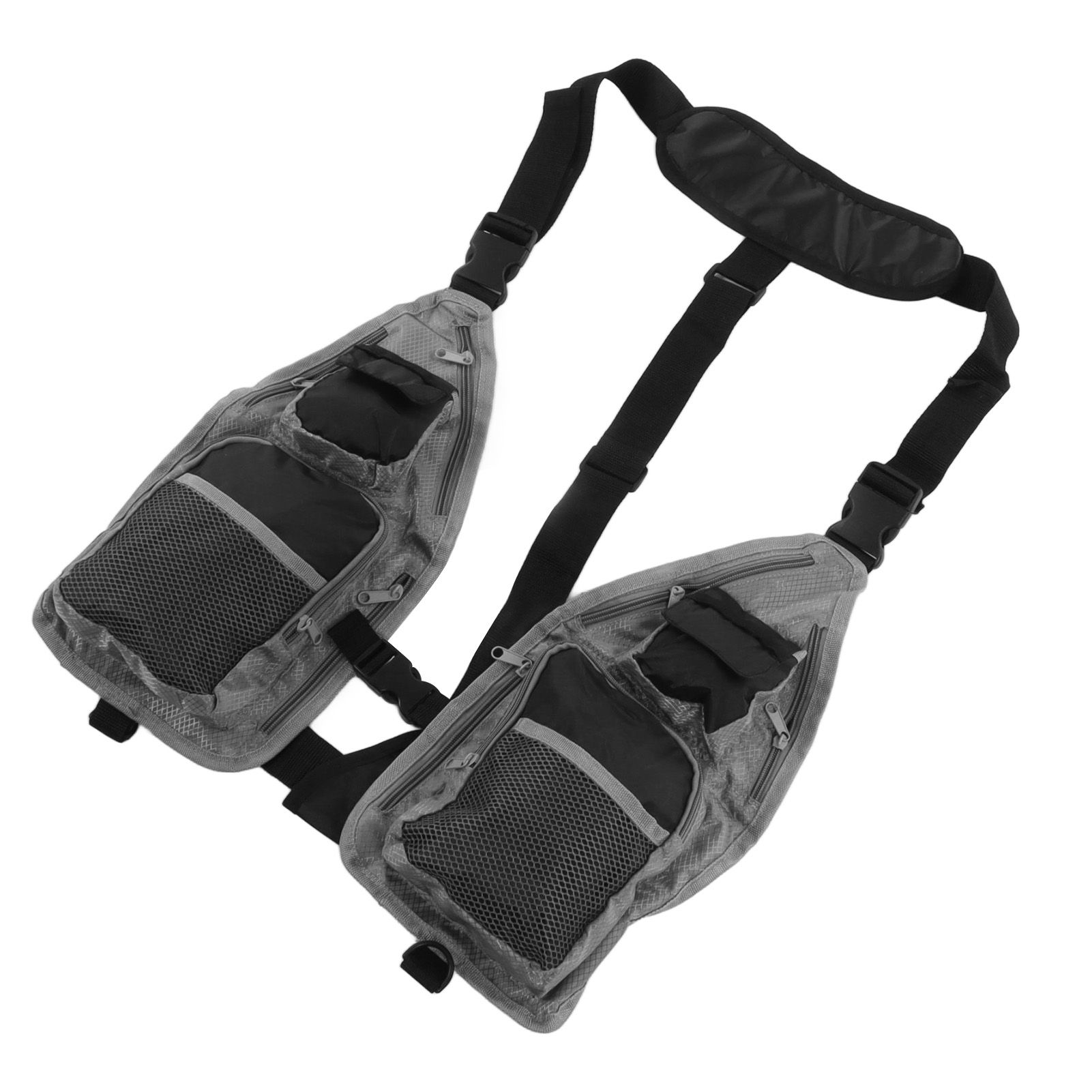 Fly Fishing Vest Breathable Lightweight Black Grey Oxford Cloth Multi Pocket Waistcoat for Camping - Image 5