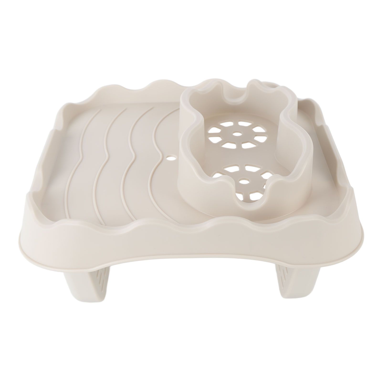 Hot Tub Table Tray with Drain Holes Anti Slip Adjustable Hot Tub Side Table for Swimming Pools SPA Bathtub Beige - Image 6