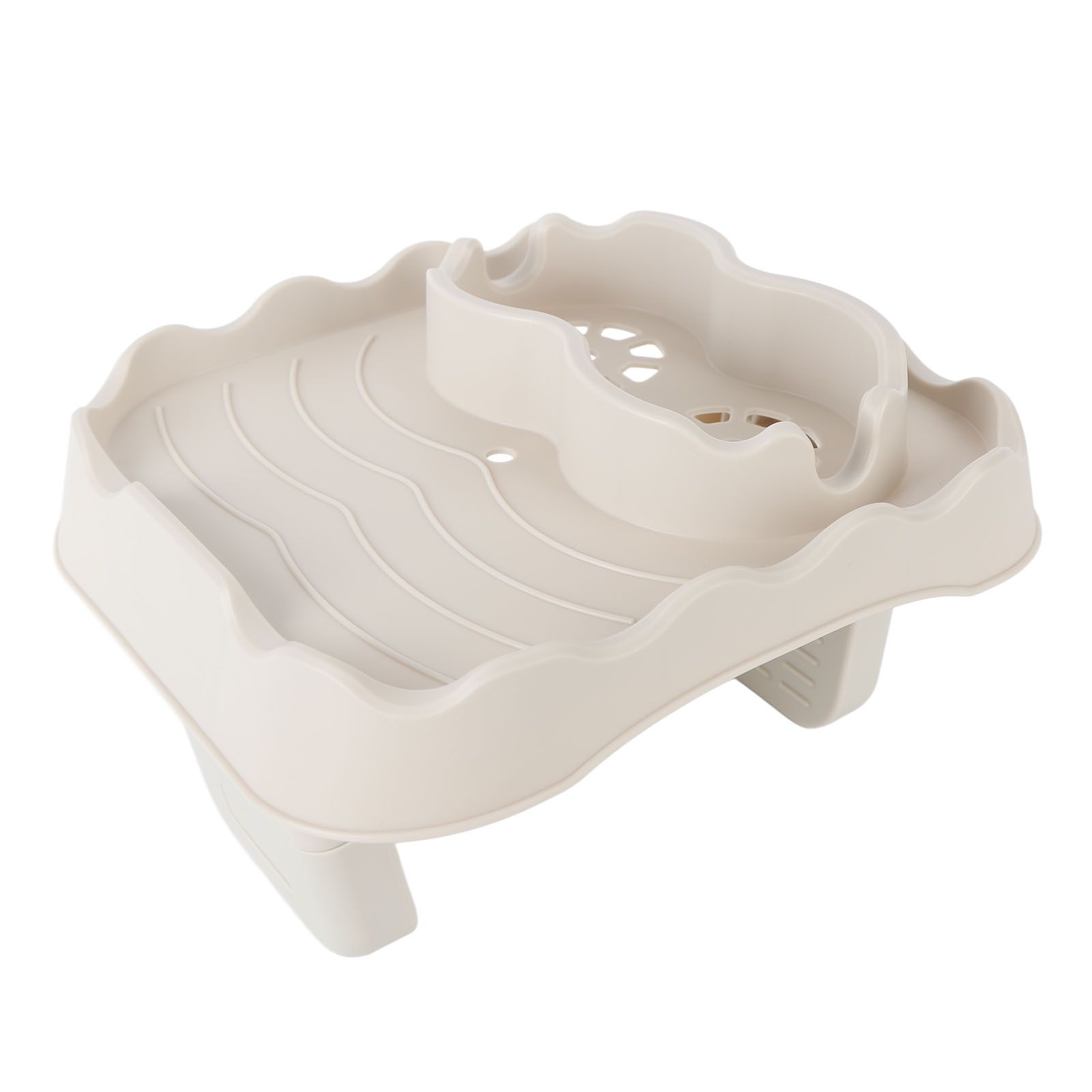 Hot Tub Table Tray with Drain Holes Anti Slip Adjustable Hot Tub Side Table for Swimming Pools SPA Bathtub Beige - Image 7