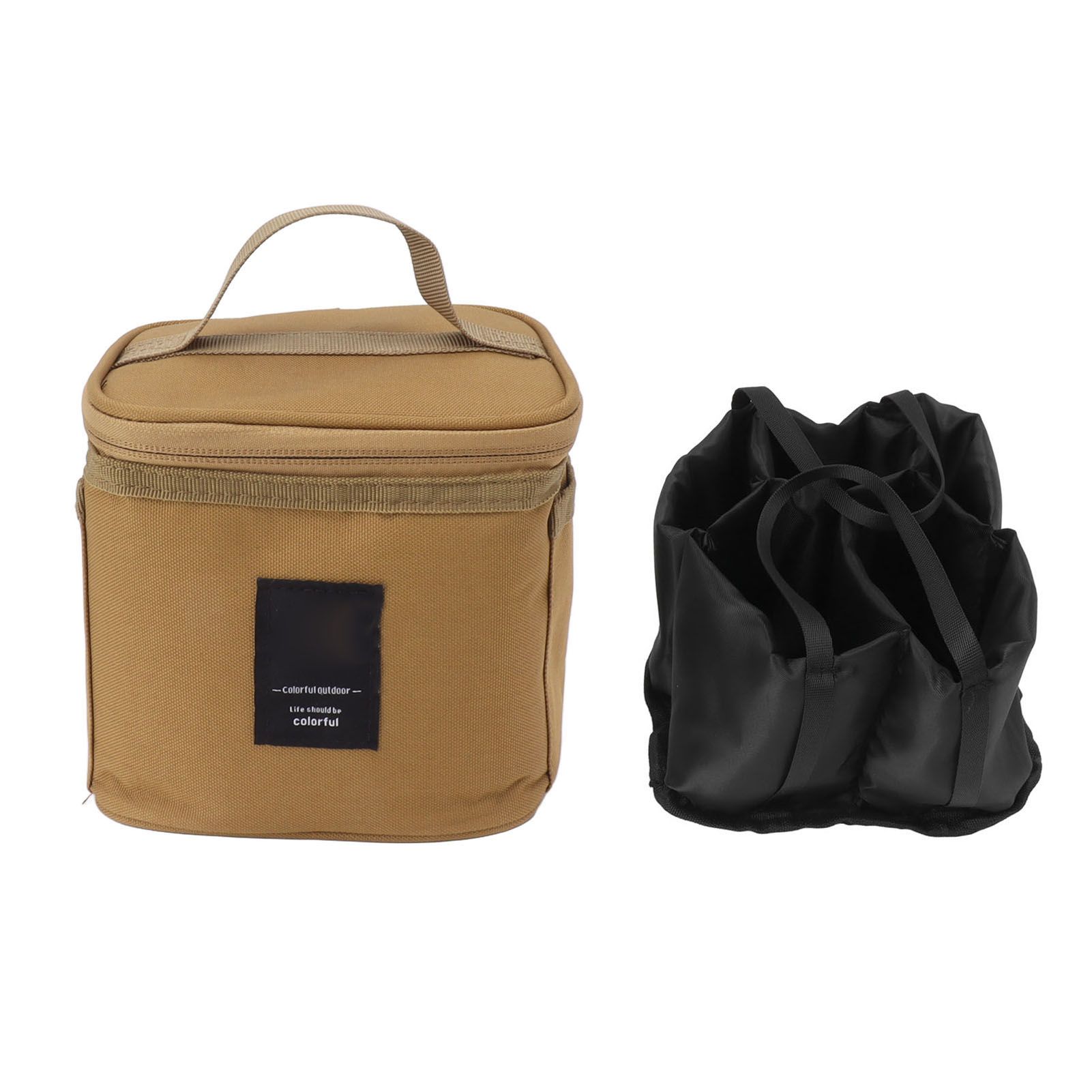 Spice Bottle Carry Bag Removable Inner Divider Oxford Cloth Portable Seasoning Jar Bag for BBQ Picnic Camping Khaki - Image 1