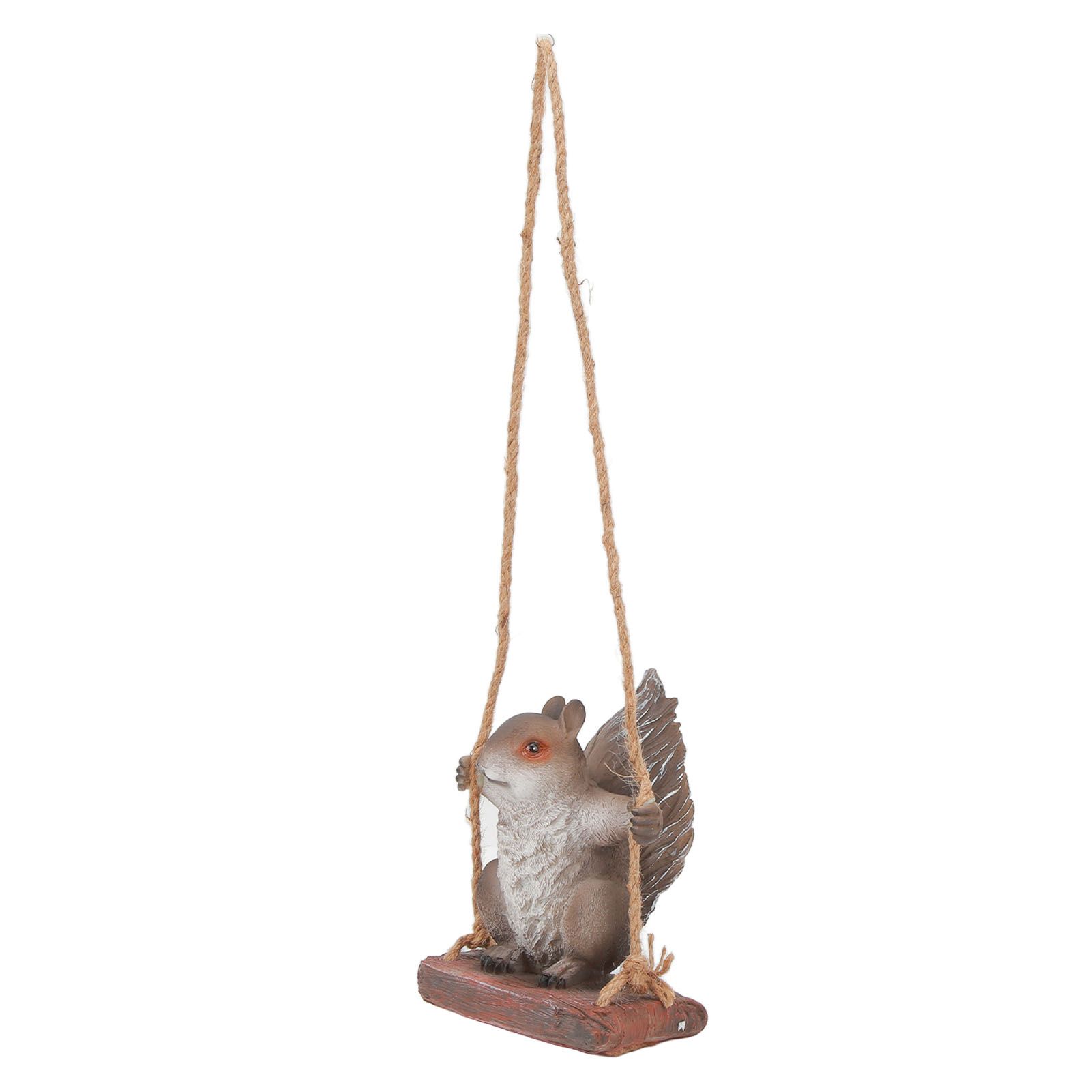 Hanging Squirrel Statues Garden Decor Cute Swing Squirrel Sculpture Outdoor Patio Ornament Animal Resin Figurine Grey Brown - Image 2