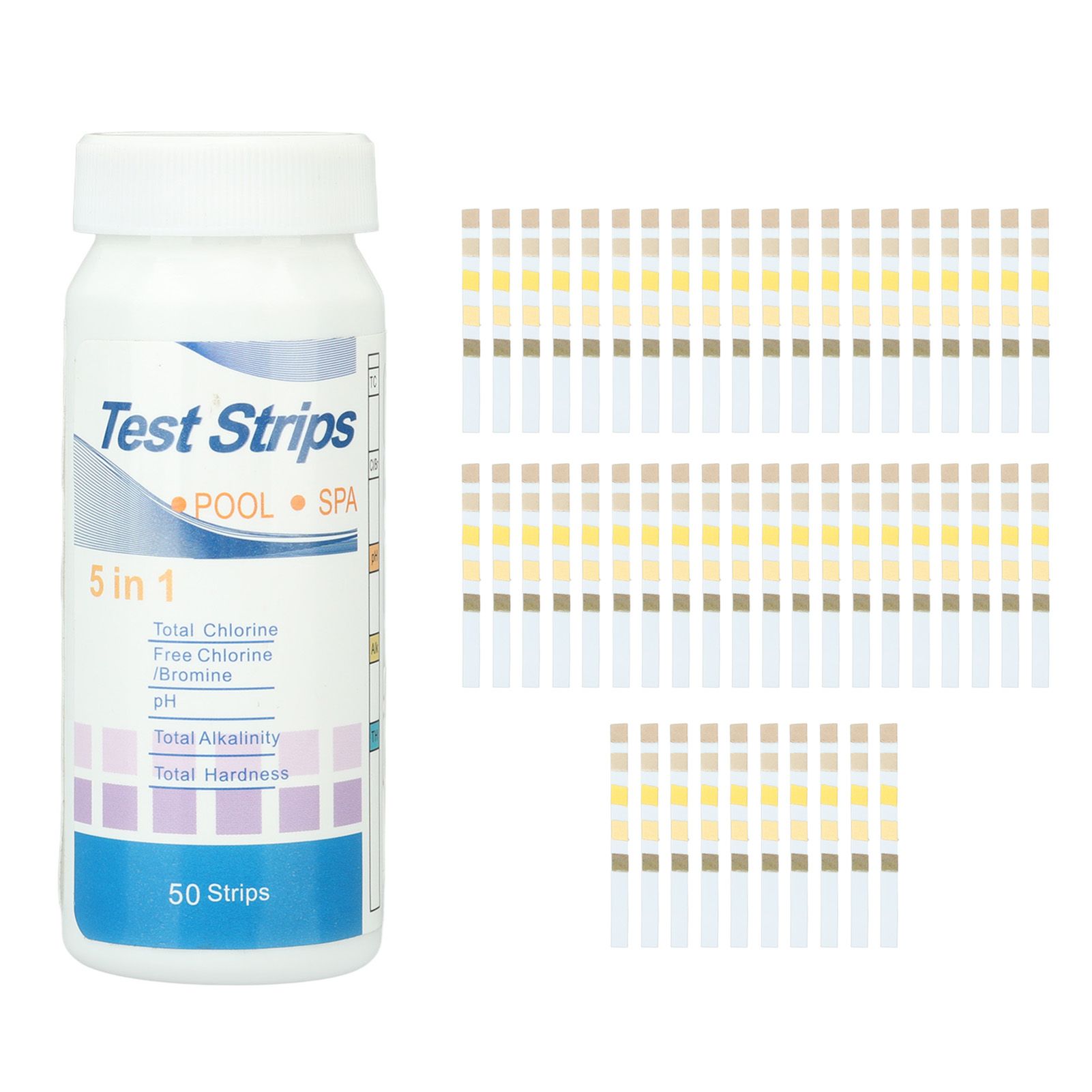 50pcs Swimming Pool Test Papers 5 in 1 Test Water Quality PH Cl Total Alkali Free Chlorine Pool Test Strips - Image 1