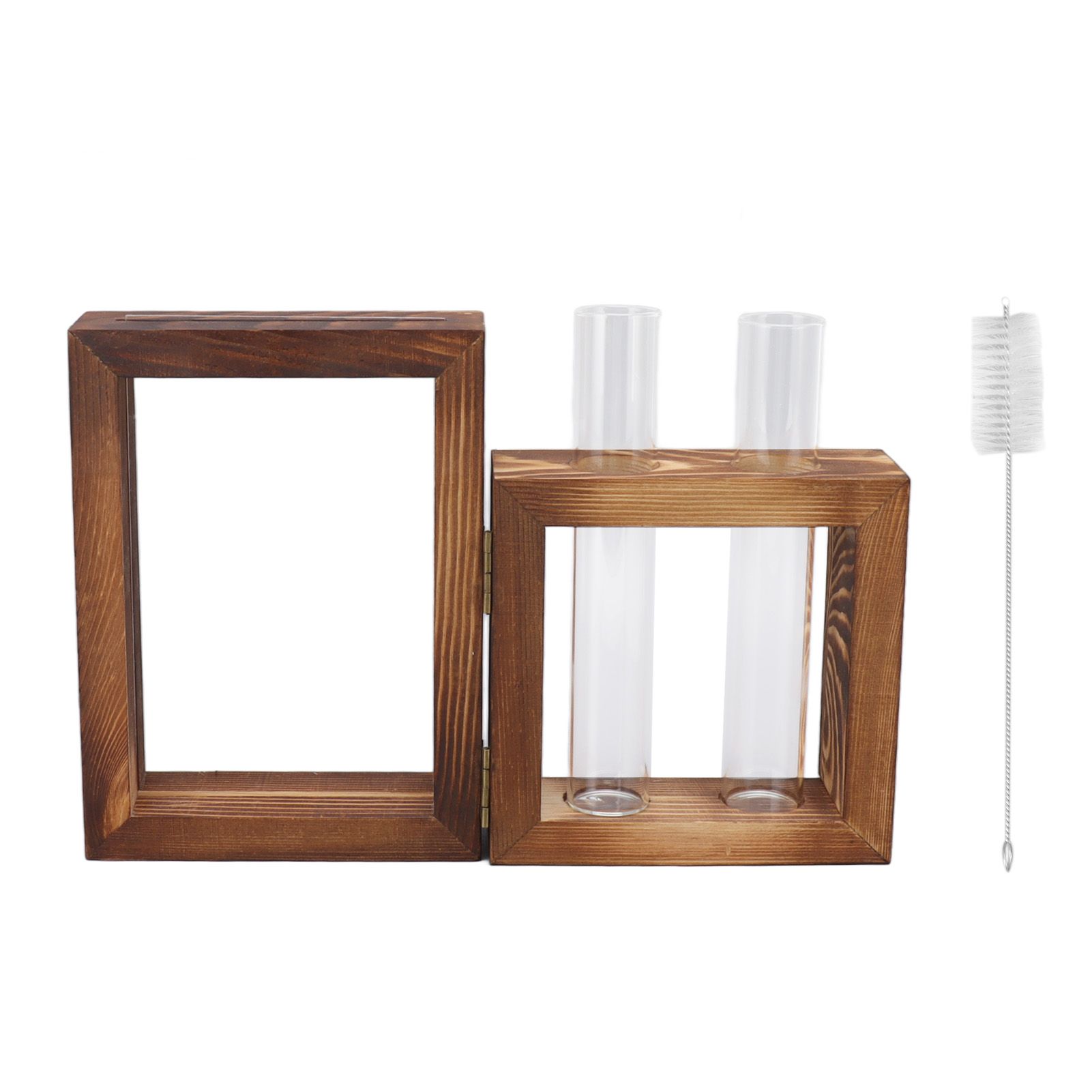 Plant Propagation Station Wooden Stand with 2 Glass Test Tubes Wooden Frame Glass Hydroponic Test Tube Vase Flower Pot Table Ornament for Water Planting Flower - Image 1