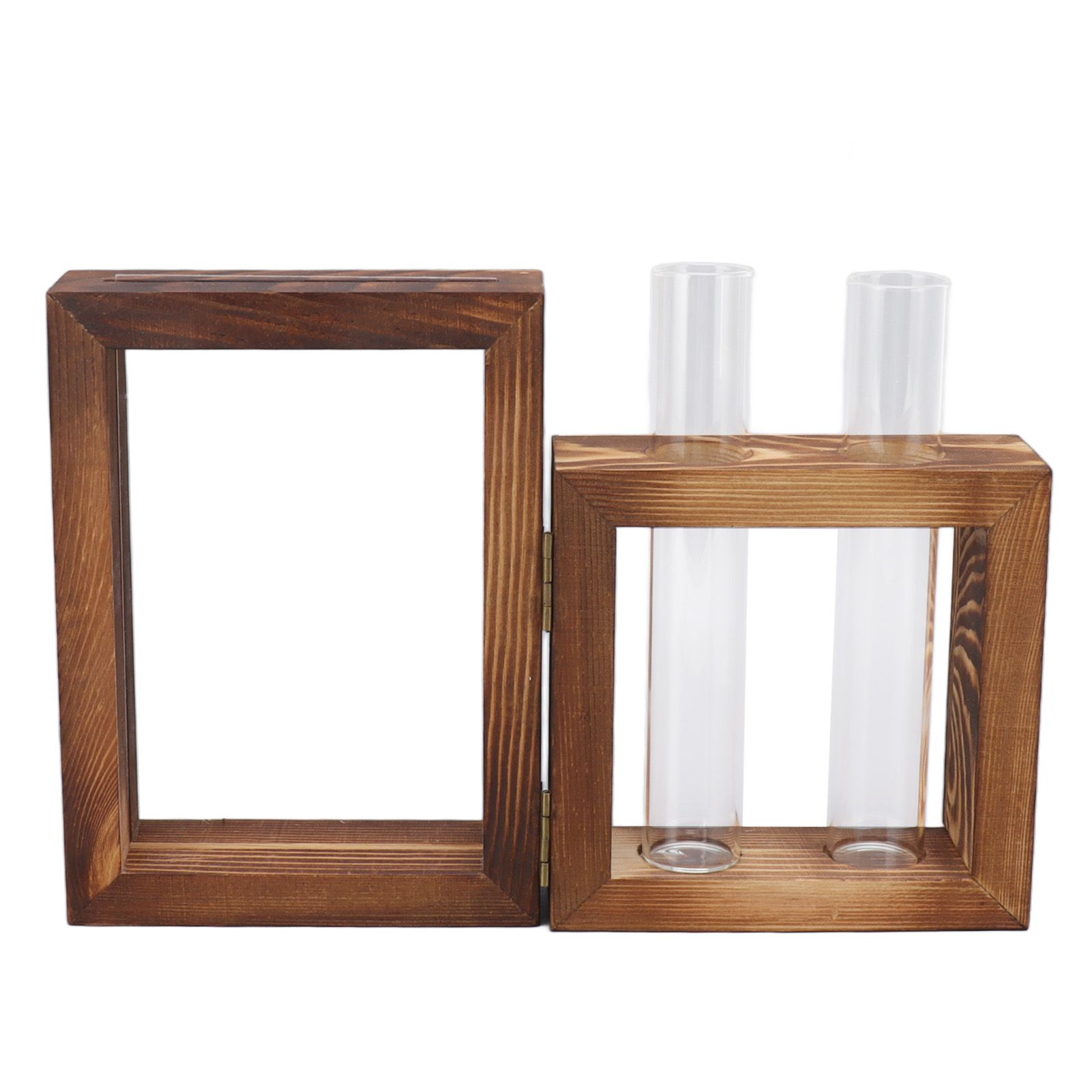 Plant Propagation Station Wooden Stand with 2 Glass Test Tubes Wooden Frame Glass Hydroponic Test Tube Vase Flower Pot Table Ornament for Water Planting Flower - Image 2