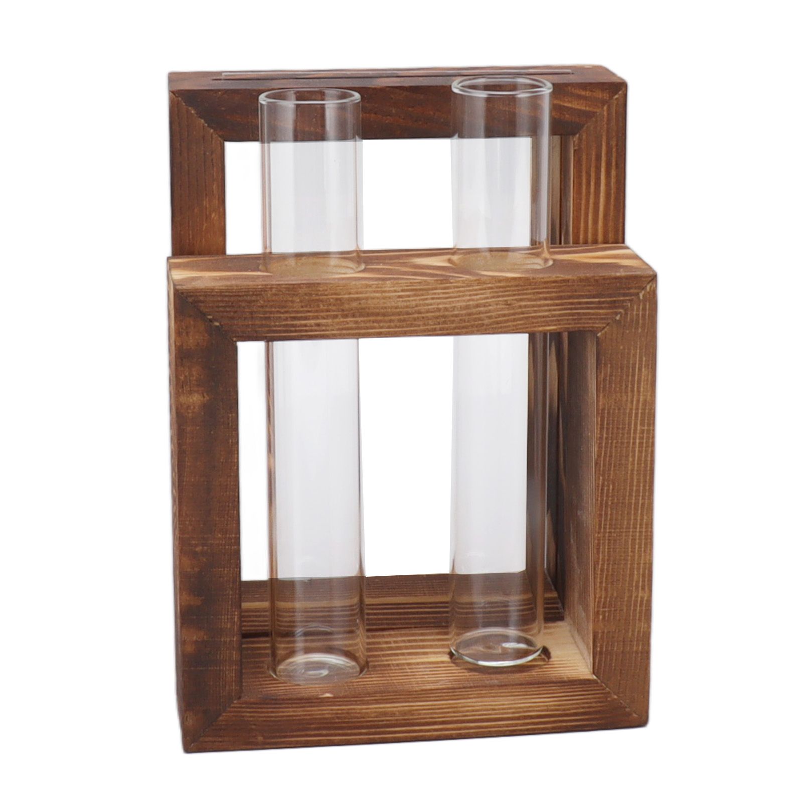 Plant Propagation Station Wooden Stand with 2 Glass Test Tubes Wooden Frame Glass Hydroponic Test Tube Vase Flower Pot Table Ornament for Water Planting Flower - Image 3