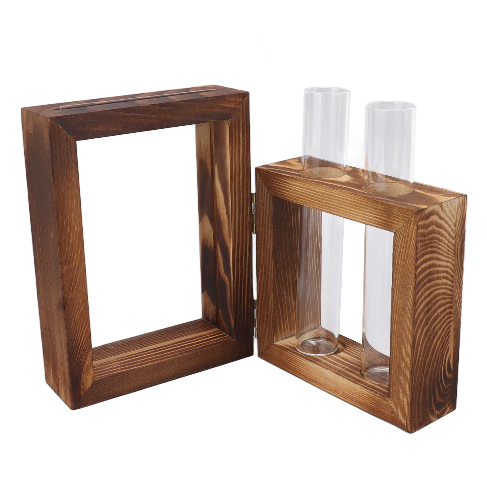 Plant Propagation Station Wooden Stand with 2 Glass Test Tubes Wooden Frame Glass Hydroponic Test Tube Vase Flower Pot Table Ornament for Water Planting Flower - Image 4